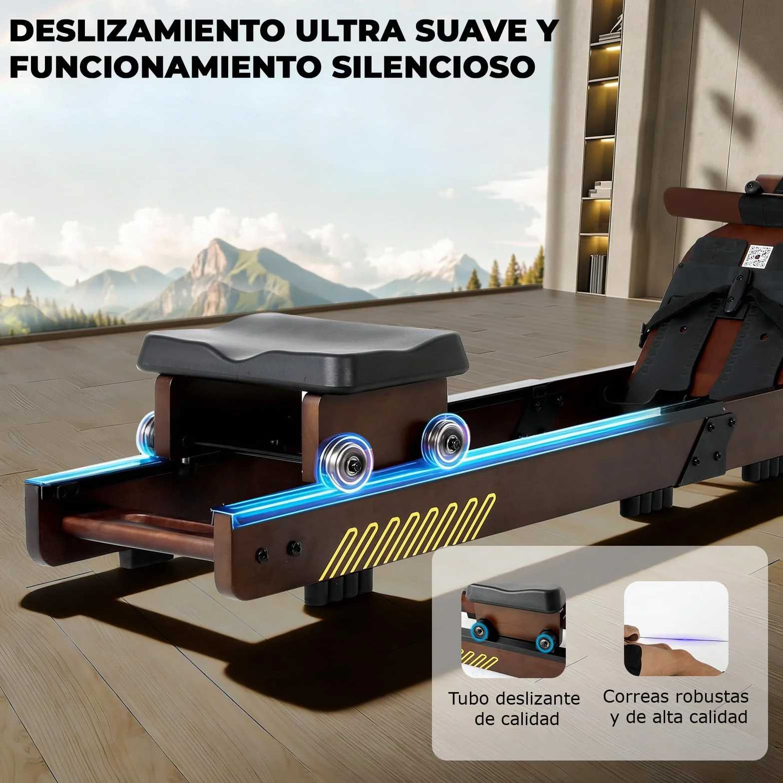 ISE Máquina de Remo de Agua de Madera de Roble, Remeros de Casa con Bomba de Agua Manual, Pantalla LED Ángulo Ajustable, App, Soporte para Tableta