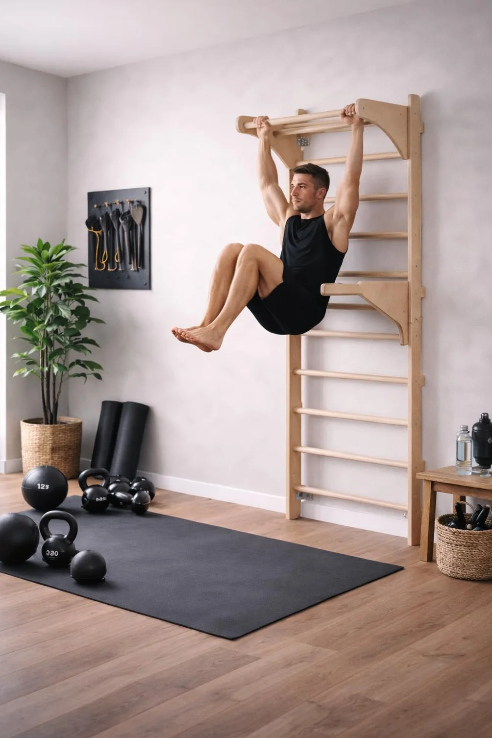 MAMOI Pared de Escalada de Madera con Barra de dominadas 230 cm, Dispositivo de Fitness Multifuncional