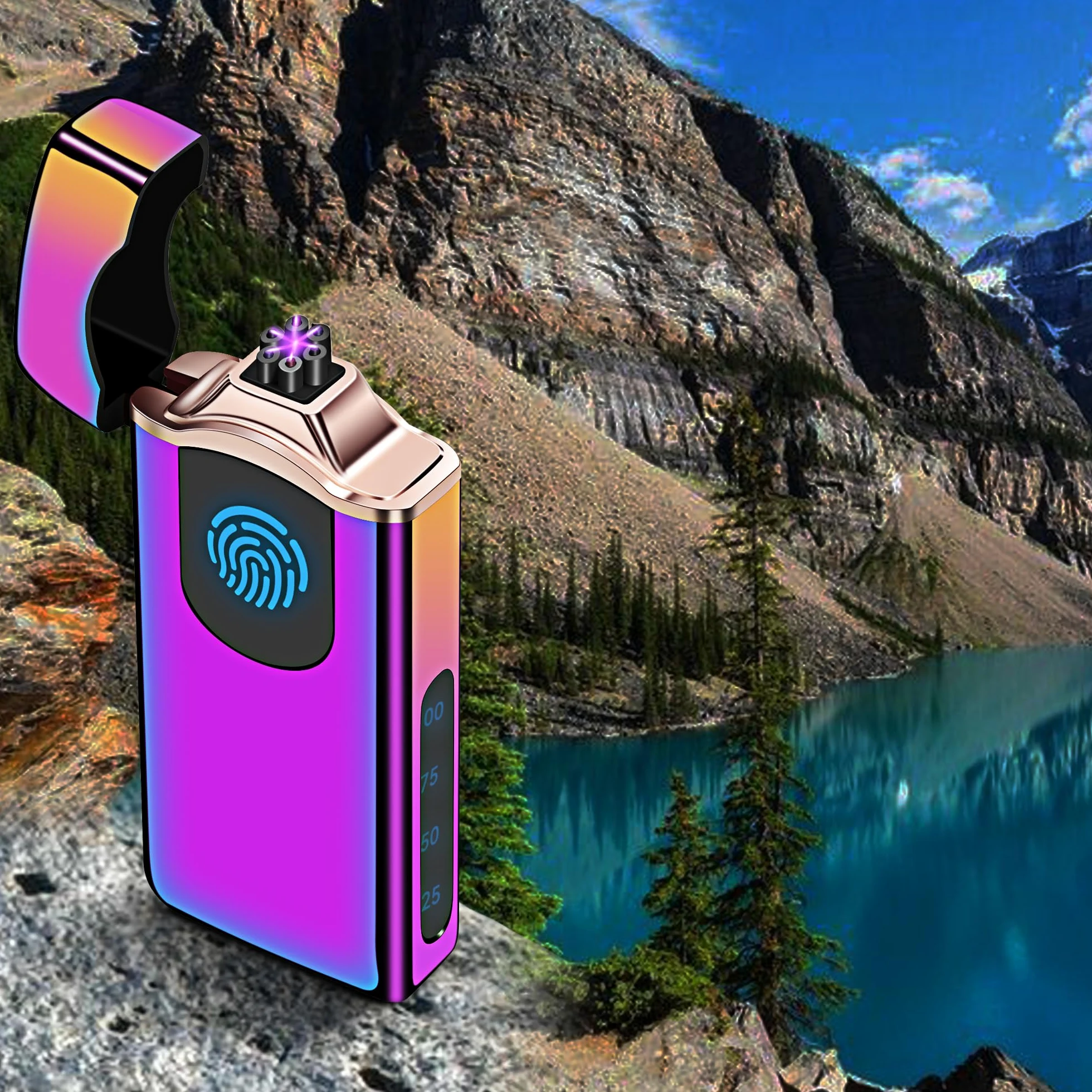 Encendedor de plasma de triple arco con batería de 500 mAh, recargable por USB, resistente al viento, encendedor fresco (colorido)