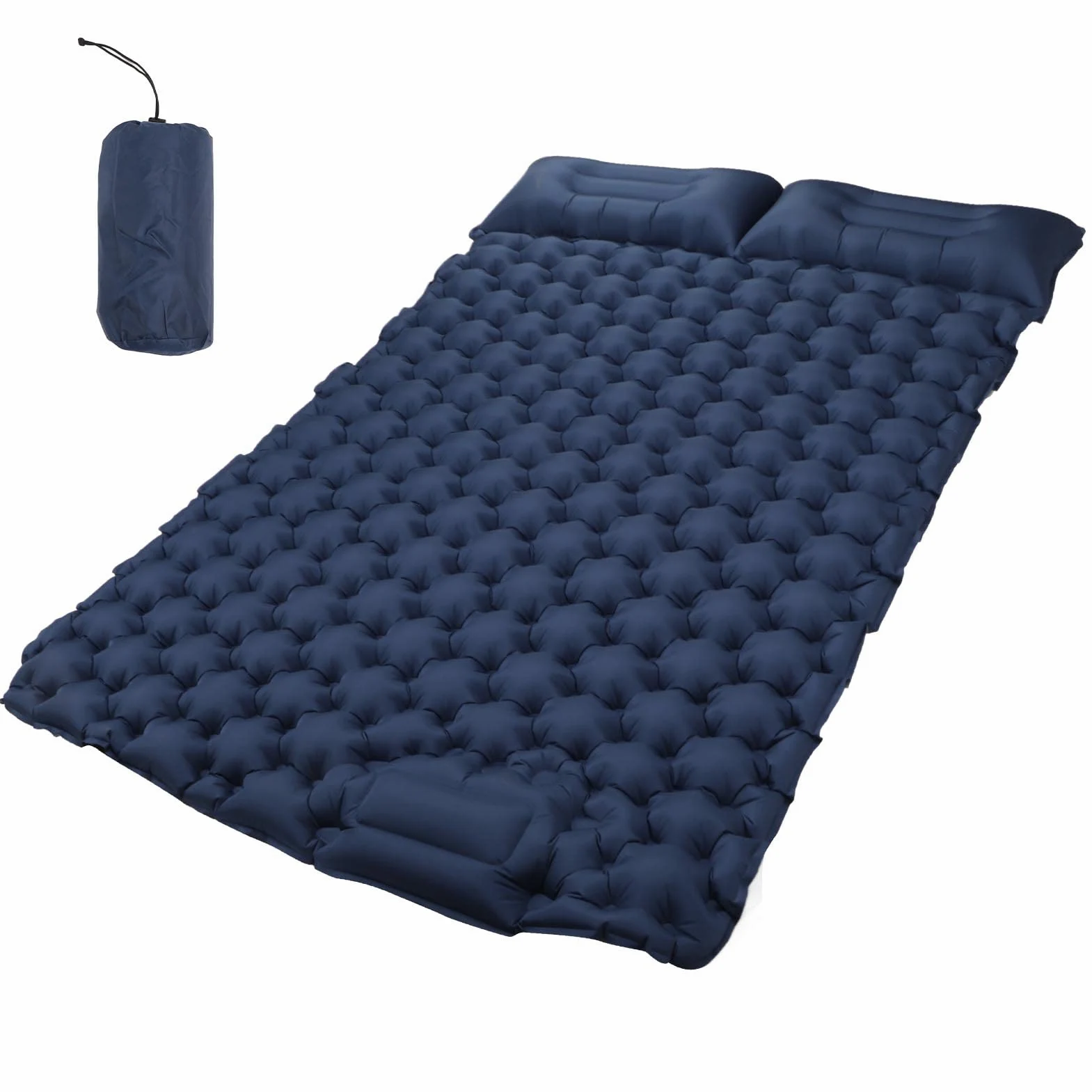 Colchoneta Inflable Doble para Acampar con Almohada, Colchoneta Doble Autoinflable con Almohada, Colchoneta De Nailon Impermeable para Exteriores para Senderismo, Camping (Azul Oscuro)