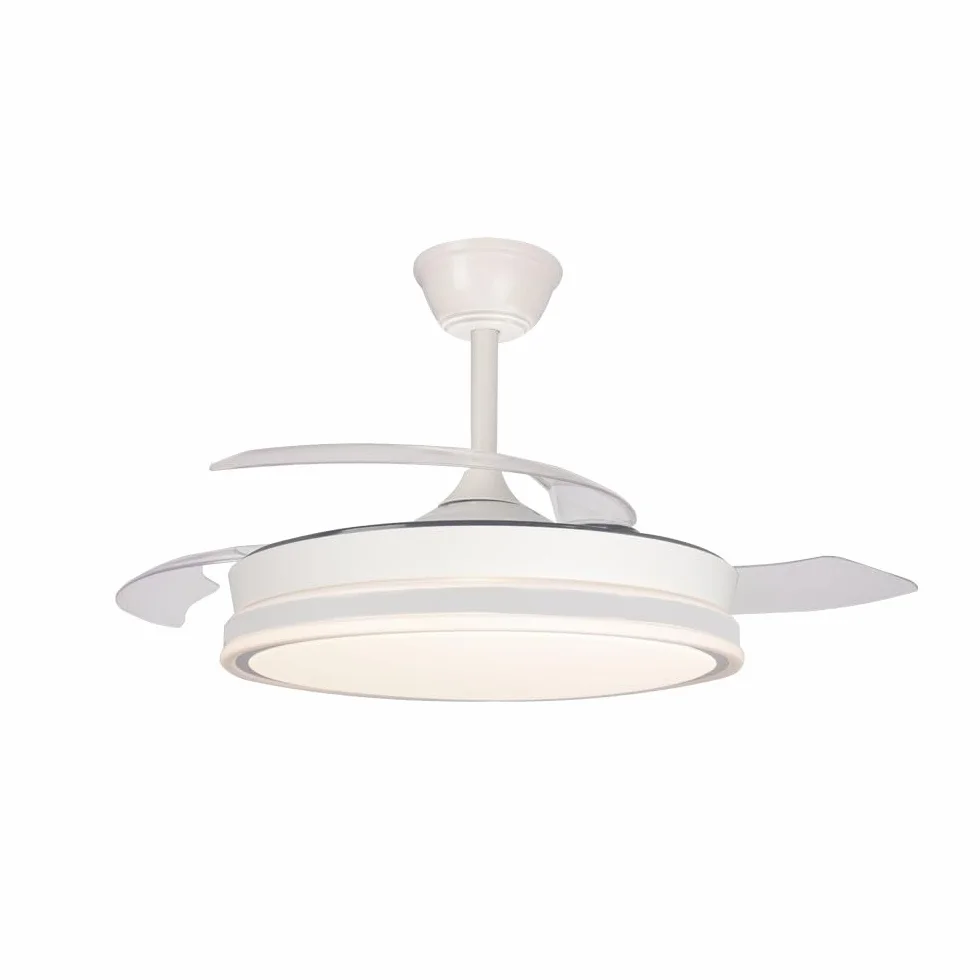 Ventilador de techo retráctil con aspas plegables Surpino Blanco, luz LED 45W, mando a distancia CCT regulable