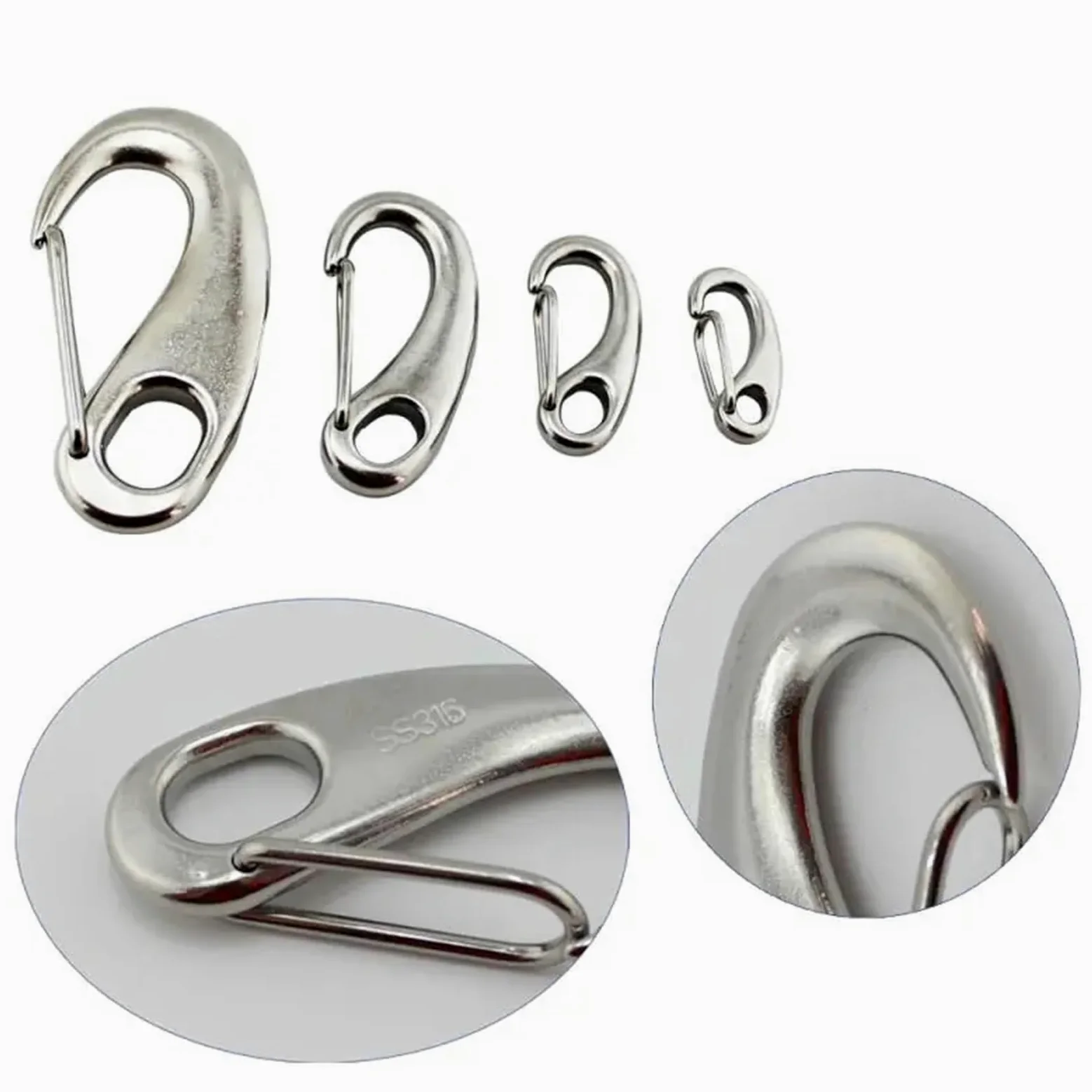 10 Uds. Ganchos de Resorte con Forma de Huevo Marino 316 Acero Inoxidable Multifuncional Senderismo Camping cinturón mosquetón Gancho de liberación rápida Hebilla de Seguridad(100mm(10pcs))
