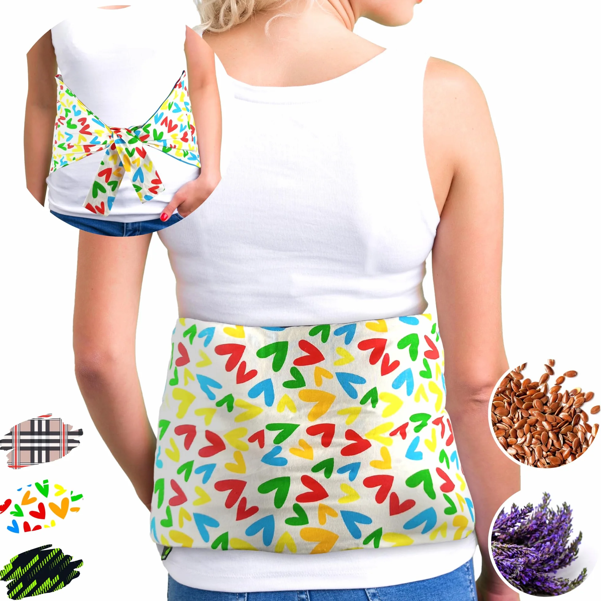 Faja Térmica Lumbar de Semillas Almohada de Calor para Espalda 50x25 cm Saco Térmico Grande Funda Lavable Algodón 100% Lavanda