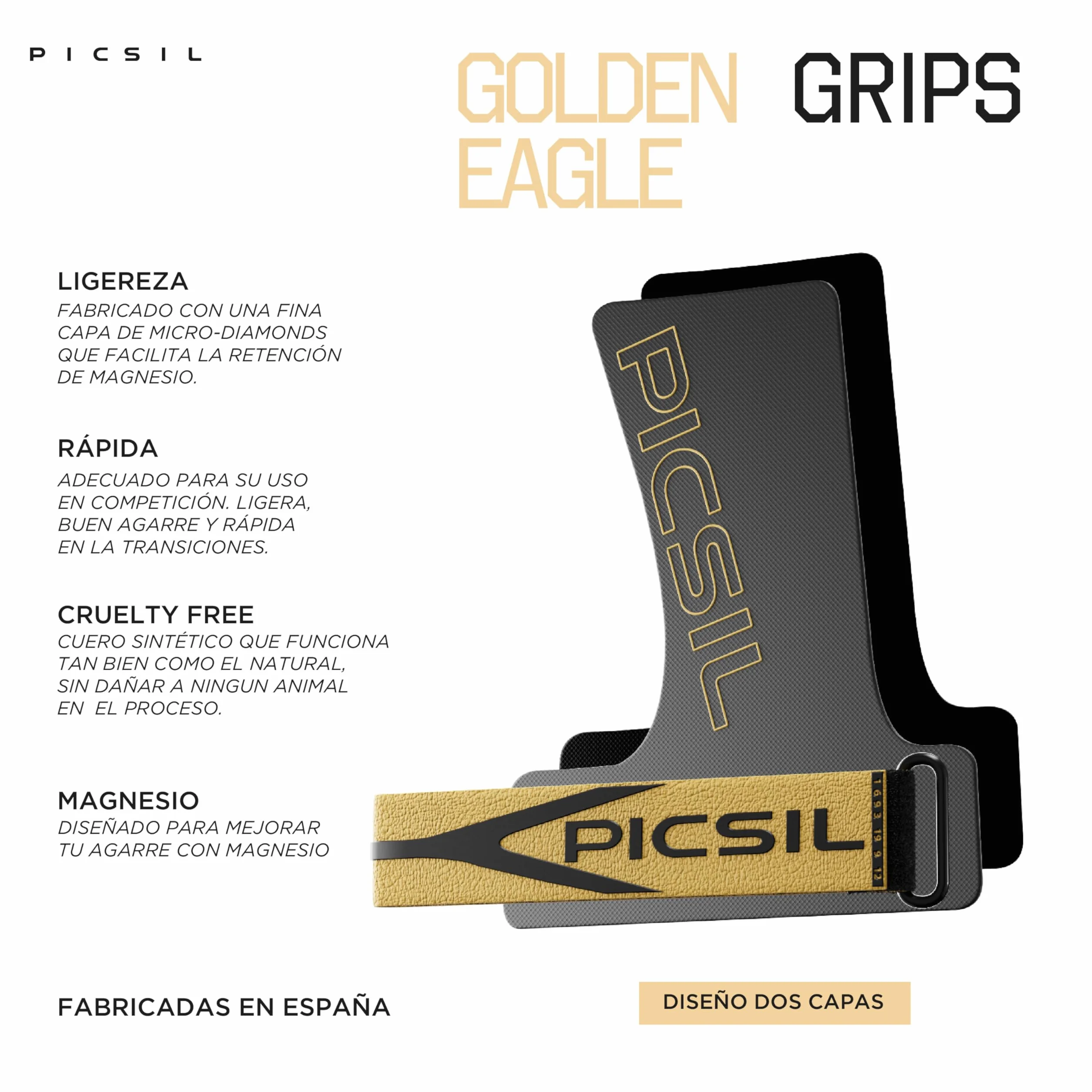 PICSIL Calleras Golden Eagle Grips de Competición Material Híbrido para Cross Training Calistenia Fitness