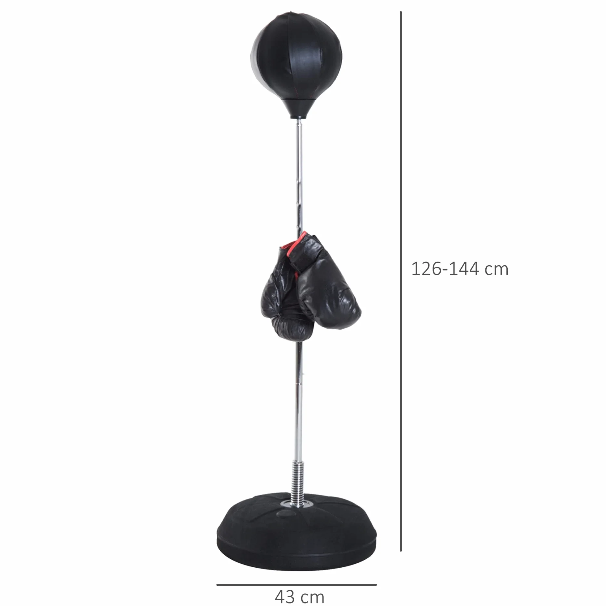 HOMCOM Saco de Boxeo de Pie Punching Ball Altura Ajustable 126-144 cm Base Rellenable Guantes Boxeo Adultos