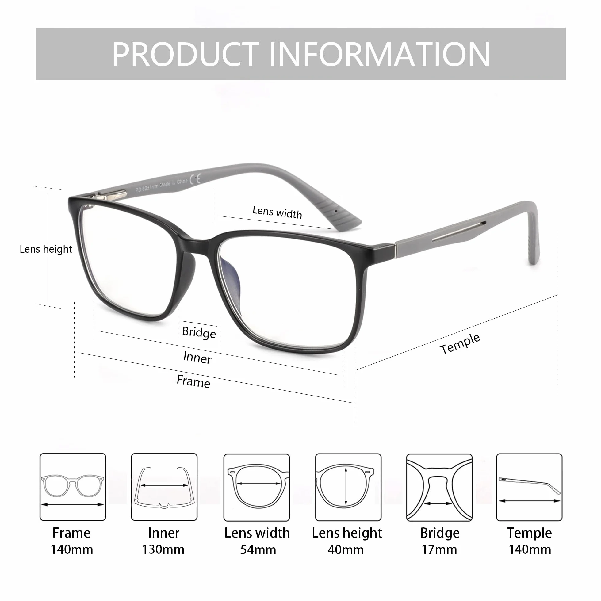 ZENOTTIC Gafas de Lectura para Hombre Filtro de Luz Azul Montura Quadrada Bisagras de Resorte Anti-Reflejantes