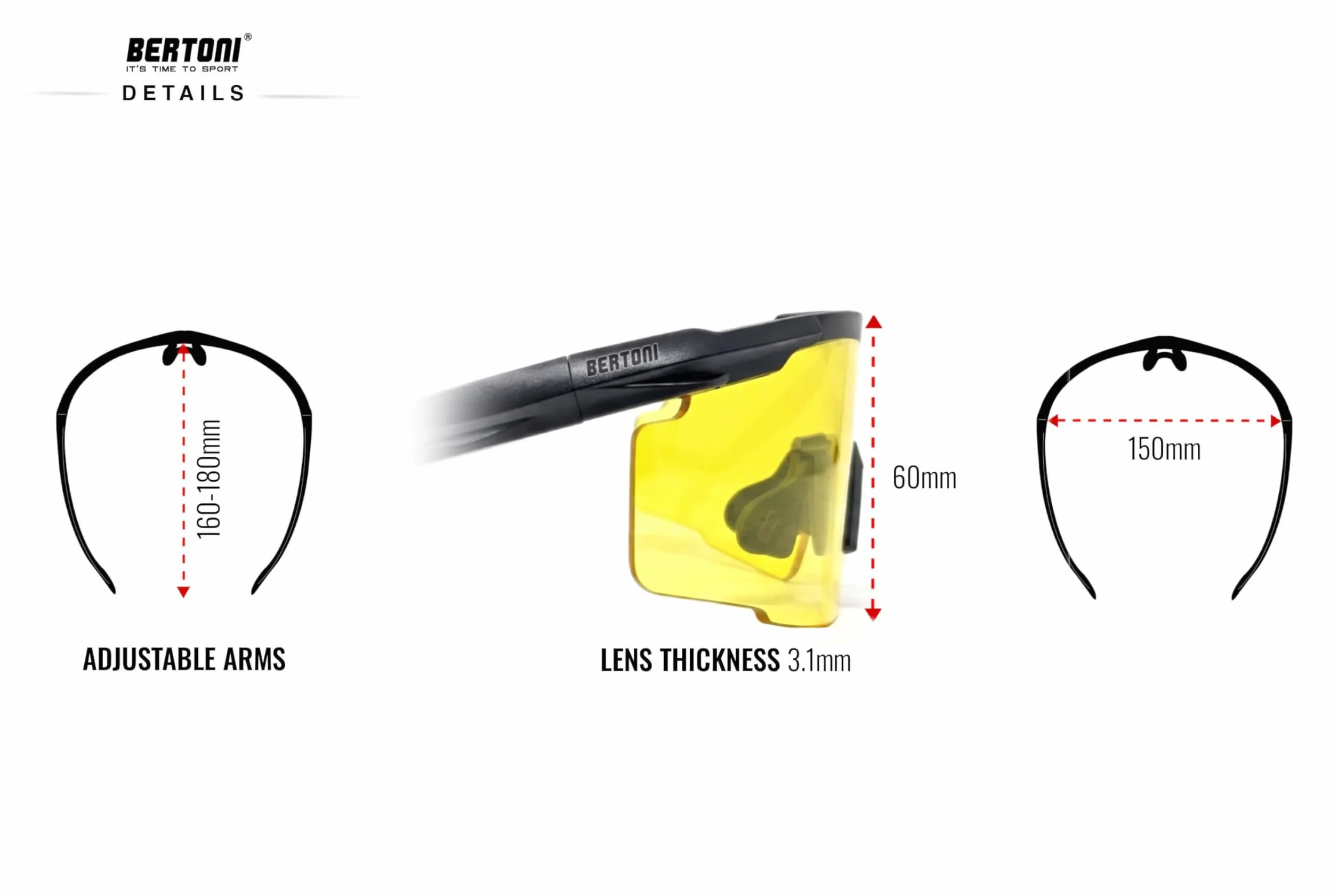 BERTONI Gafas de Tiro Protectoras Balistica Tacticas de Seguridad para Disparar con 4 Lentes Incluidas y Estuche y Patillas Adicionales – SH890N