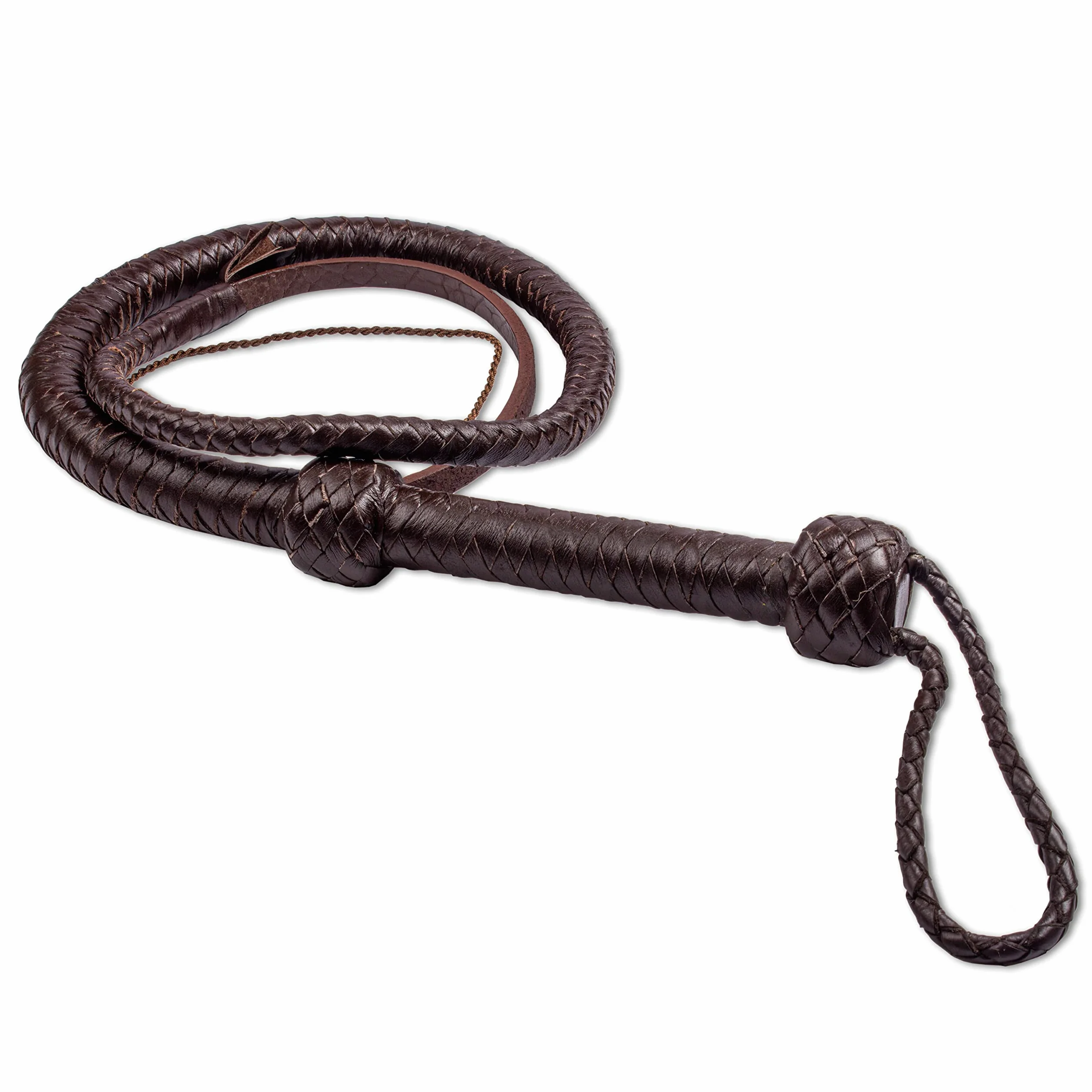 Indiana Jones - Látigo de cuero vacuno real negro y marrón, mango fuerte y bien equilibrado para sonido de agrietamiento con 5 galletas adicionales (marrón, 4 pies - 8 unidades)