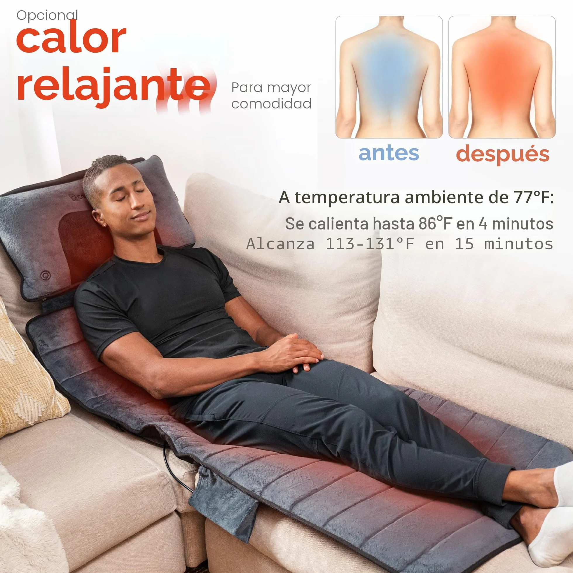 Comfier Colchoneta de Masaje Cuerpo Completo con Calefacción, Masajeador de Espalda Shiatsu, 10 Motores, 4 Almohadillas Térmicas