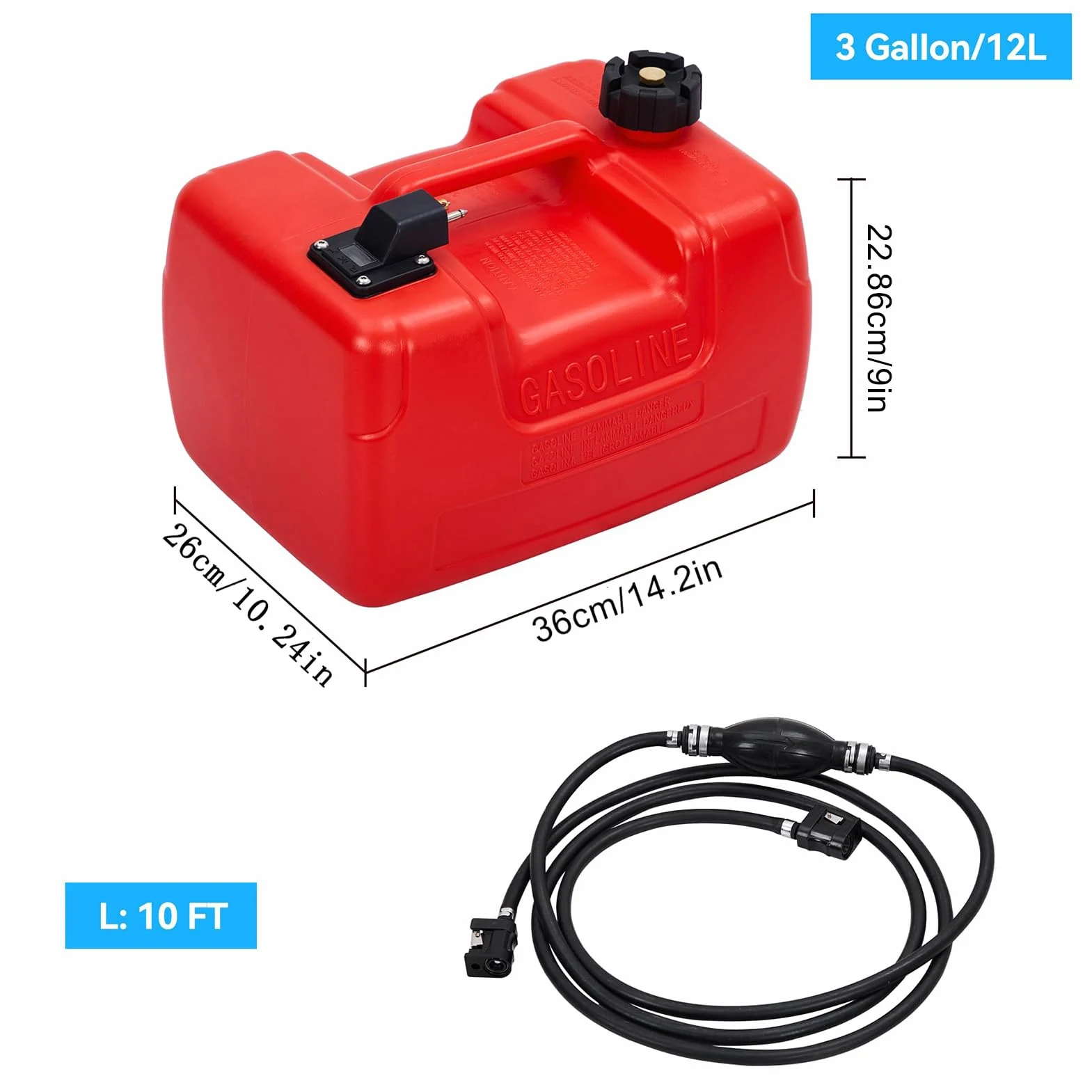 Tanque para bote, tanque externo Tanque de marino | Contenedor de de bota de pesca portátil 3 galones para yates, lata de crudo de barcos con filtro y tubería