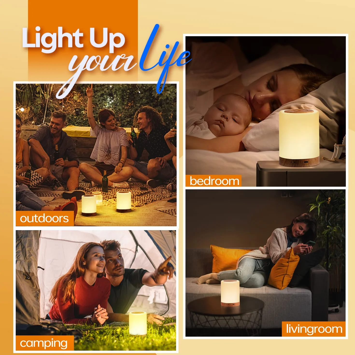 Lámparas de Mesita de Noche LED, Luz Nocturna Táctil Regulable con 10 Colores y 4 Modos RGB USB Recargable