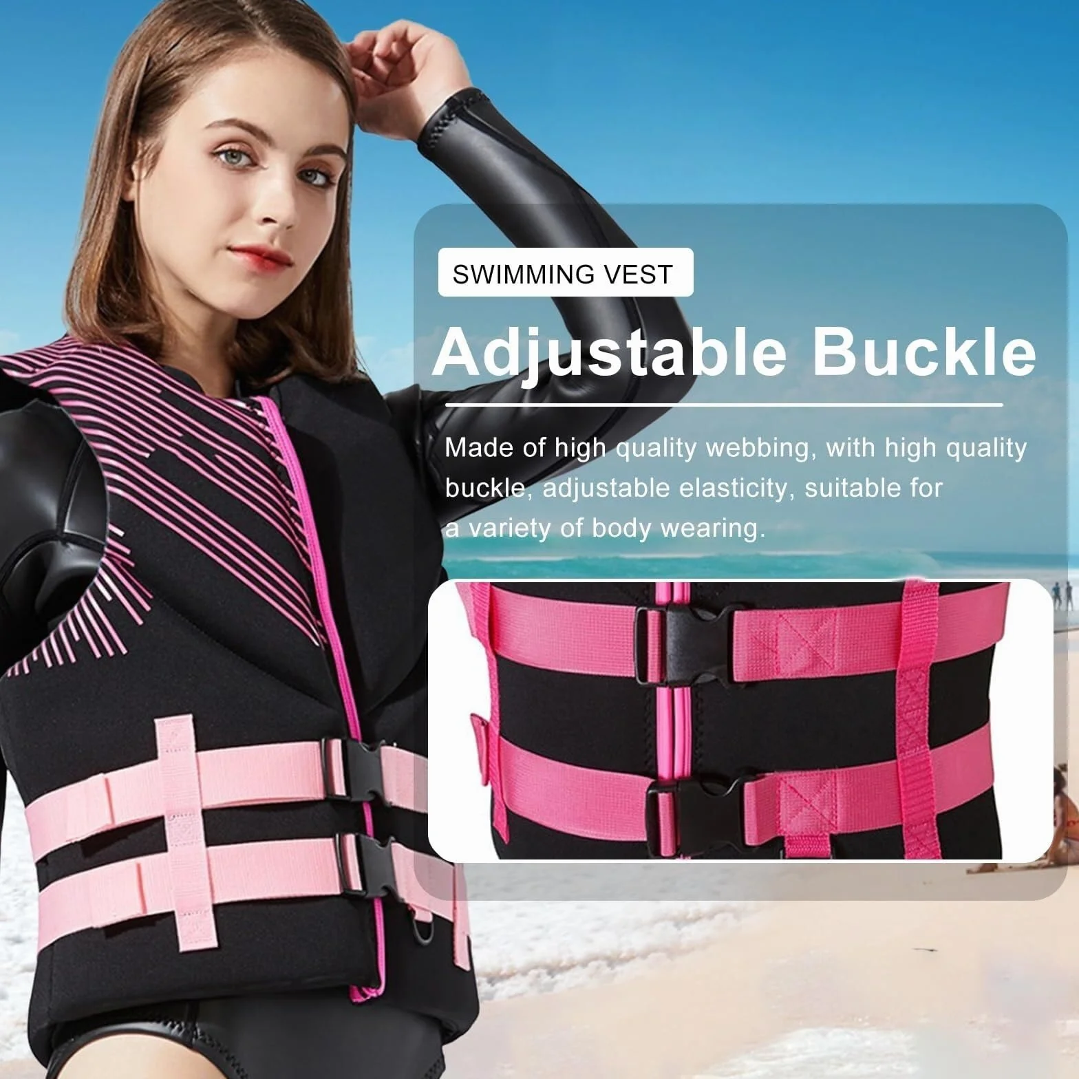 Chaleco de Surf con Cremallera y Cinturón Ajustable, Chaleco de Surf de Neopreno for Pesca, Kayak, Navegación, Deportes Acuáticos, Adultos, Hombres y Mujeres