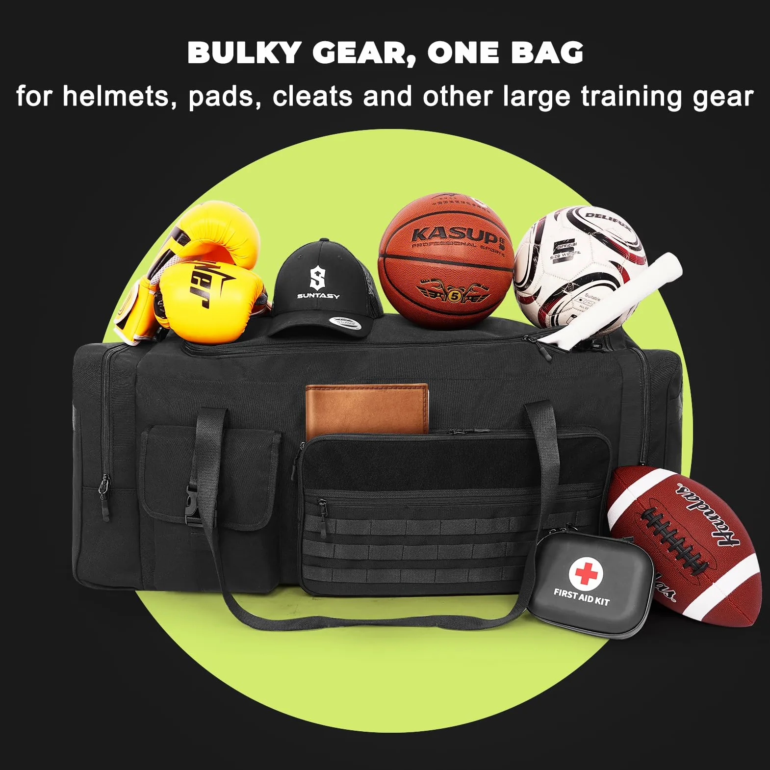 Bolsa de lona de 130 L, extra grande de 36 pulgadas, resistente, para gimnasio y viajes, bolsa de equipo de gran tamaño para baloncesto, béisbol, hockey, fútbol, cascos y almohadillas, duradera,
