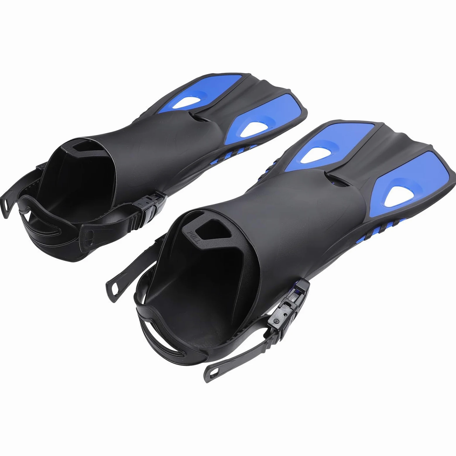 VILLCASE Aletas de Natación y Uso Escarpines para Entrenamiento y Snorkel en Goma Flexible Azul Botón de Liberación Rápida para Adultos