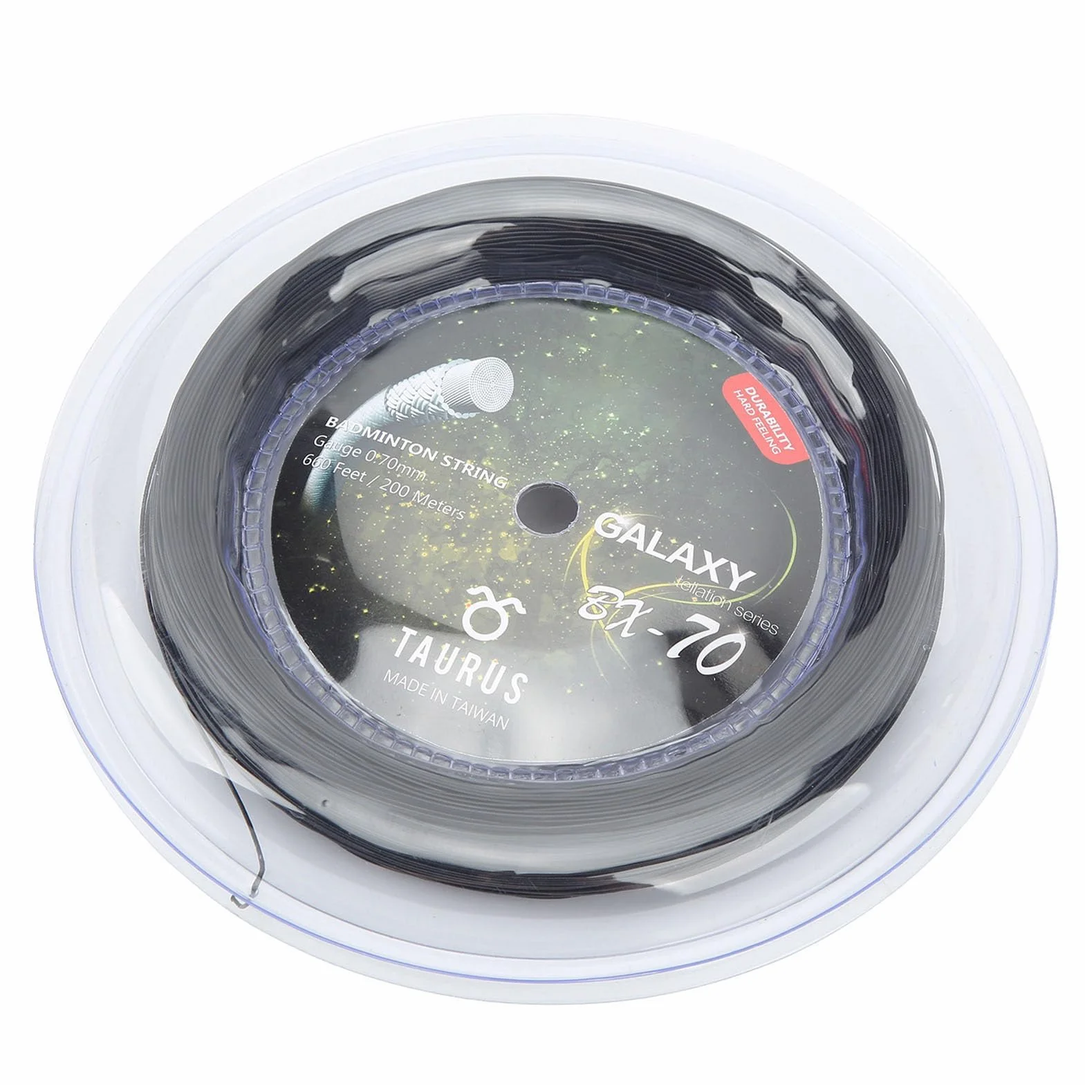Cuerda de Raqueta de Bádminton Profesional, Piezas de Repuesto de Bobina de 0,7mm y 200m, Color Brillante de Alta Elasticidad (Black)