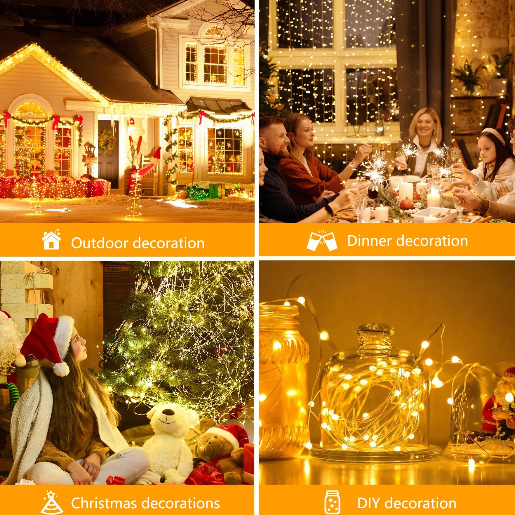 Guirnalda Luces 20M 200 LEDs IP65 Blanco Cálido Impermeable Cadena de Luces Navidad 8 Modos
