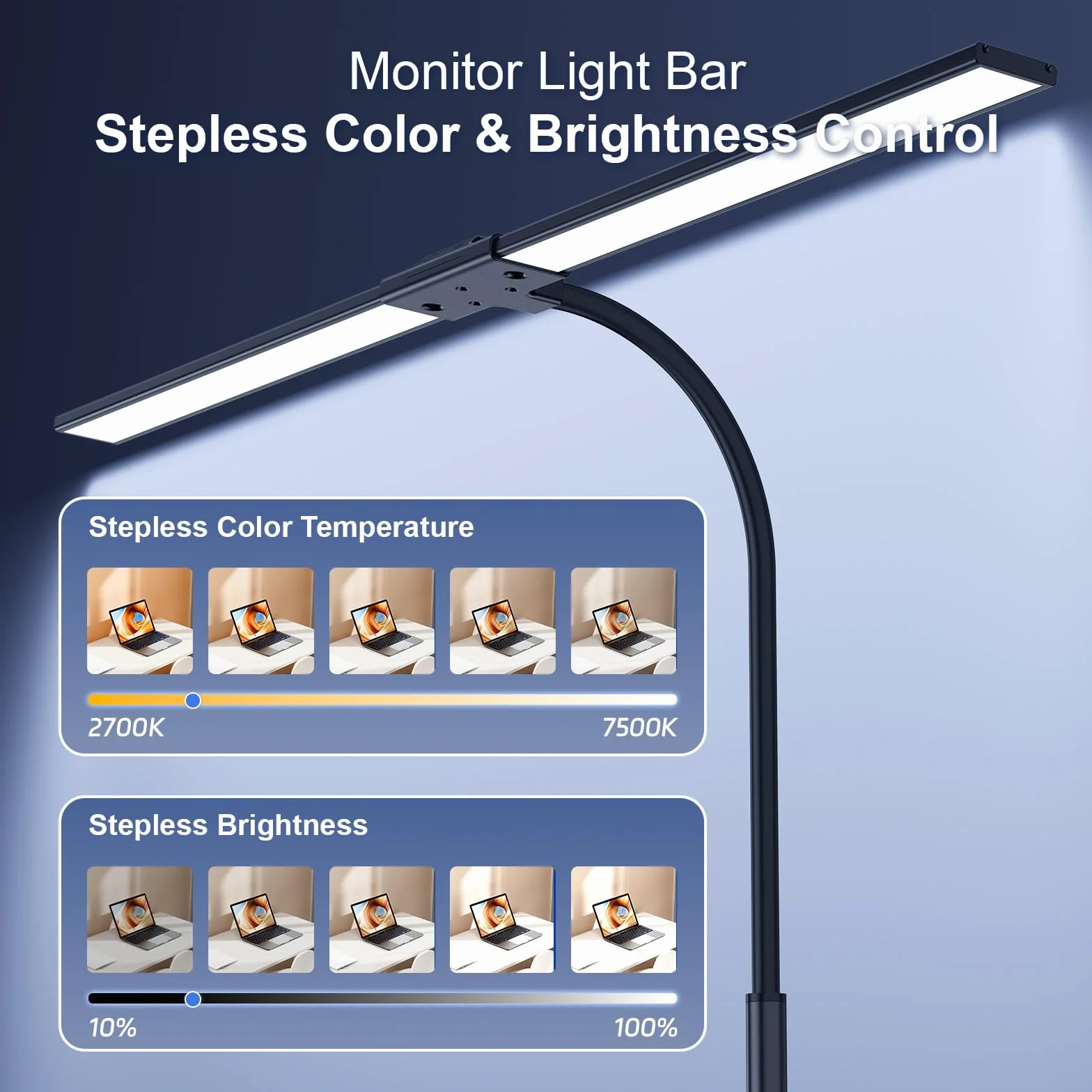 Lampara de Escritorio LED 24W 1500LM 80CM Flexo con Control Remoto Puerto USB Negro