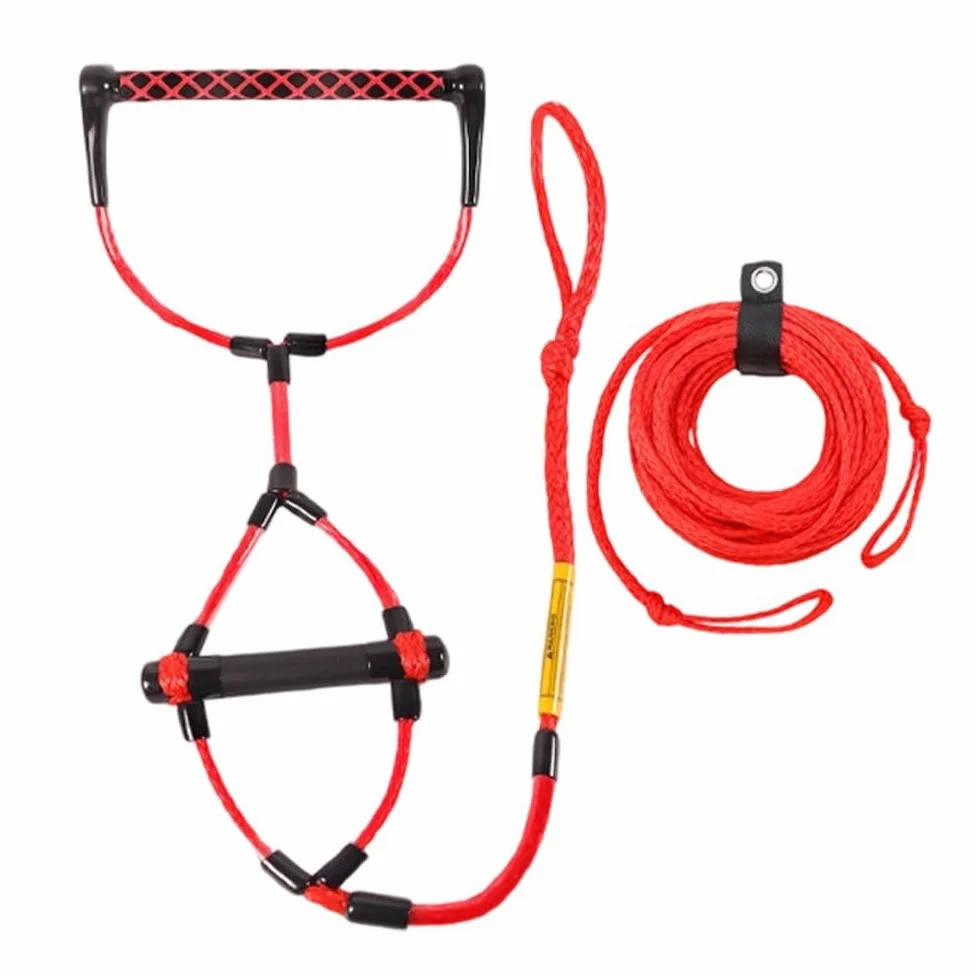Cuerda de remolque para deportes acuáticos de 75 pies con mango de EVA, línea de wakeboard ajustable para rodillas, esquí acuático, tubo, rafting, diseño flotante, color rojo y negro