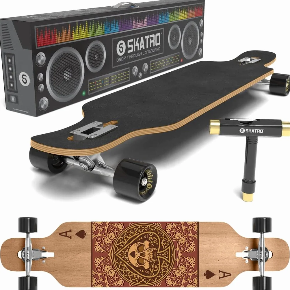 SKATRO Drop Through Longboard Freeride Skateboard with T-Tool