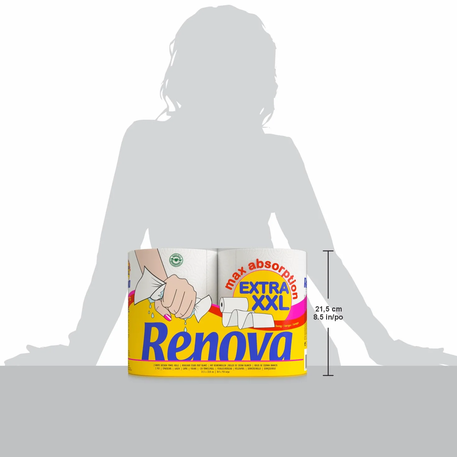Renova Rollos de Cocina Maxi Absorption Extra XXL 2 rollos Tamaño Triple