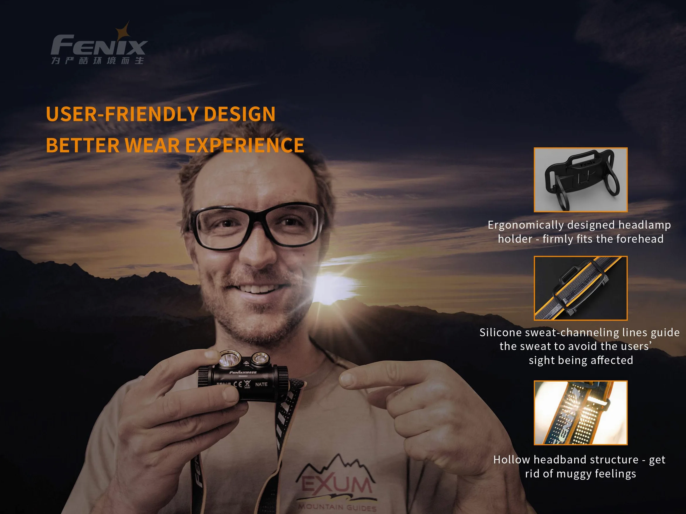 Fenix HM65R Linterna frontal recargable, 1400 lúmenes de doble haz LED con carga USB-C, impermeable IP68, diseño ligero para correr, senderismo, campamento y trabajo, con organizador Lumentac