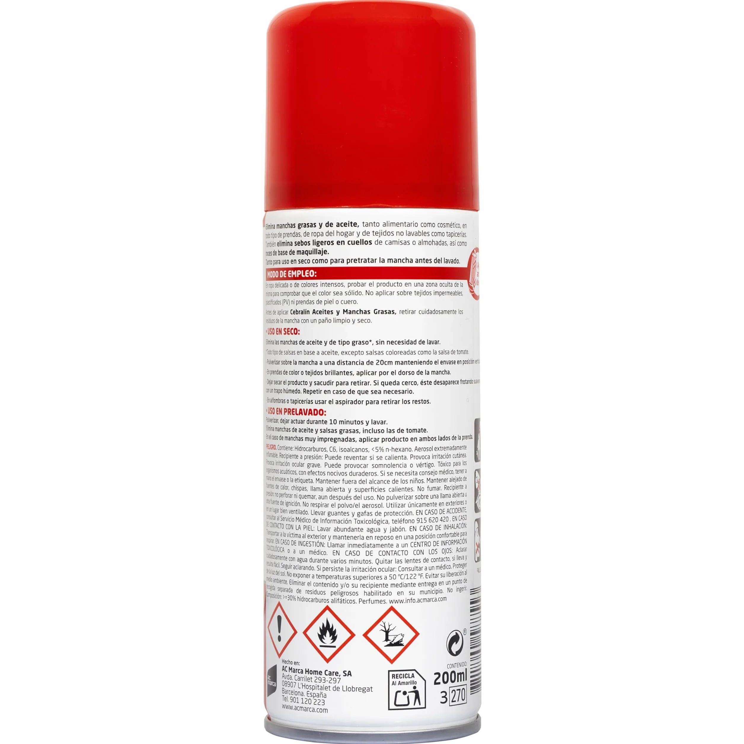 Cebralin Quitamanchas en Spray 200 ml Elimina Manchas de Aceite y Grasas en Textiles