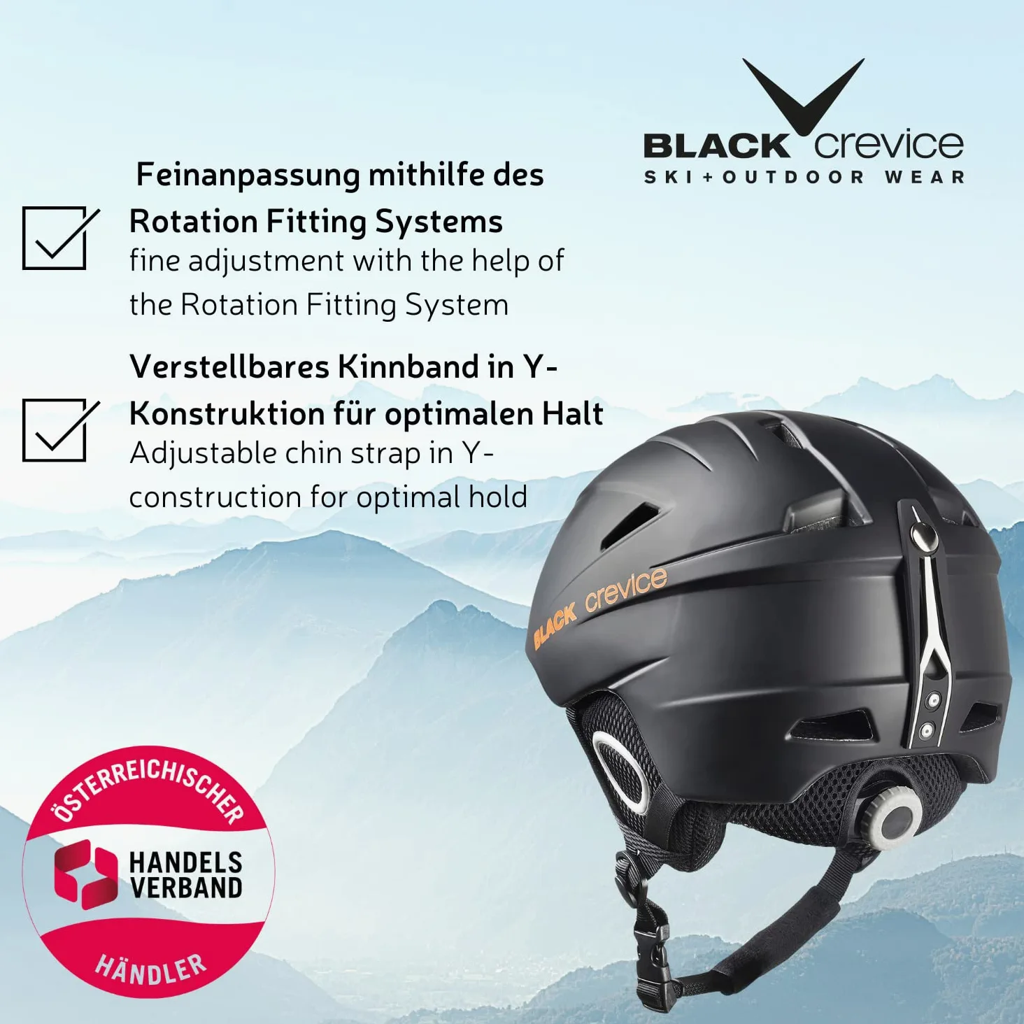 BLACK CREVICE Casco de esquí Kitzbühel I Casco de esquí de diseño Deportivo para Hombre y Mujer I Casco de esquí de policarbonato Transpirable I Talla Ajustable