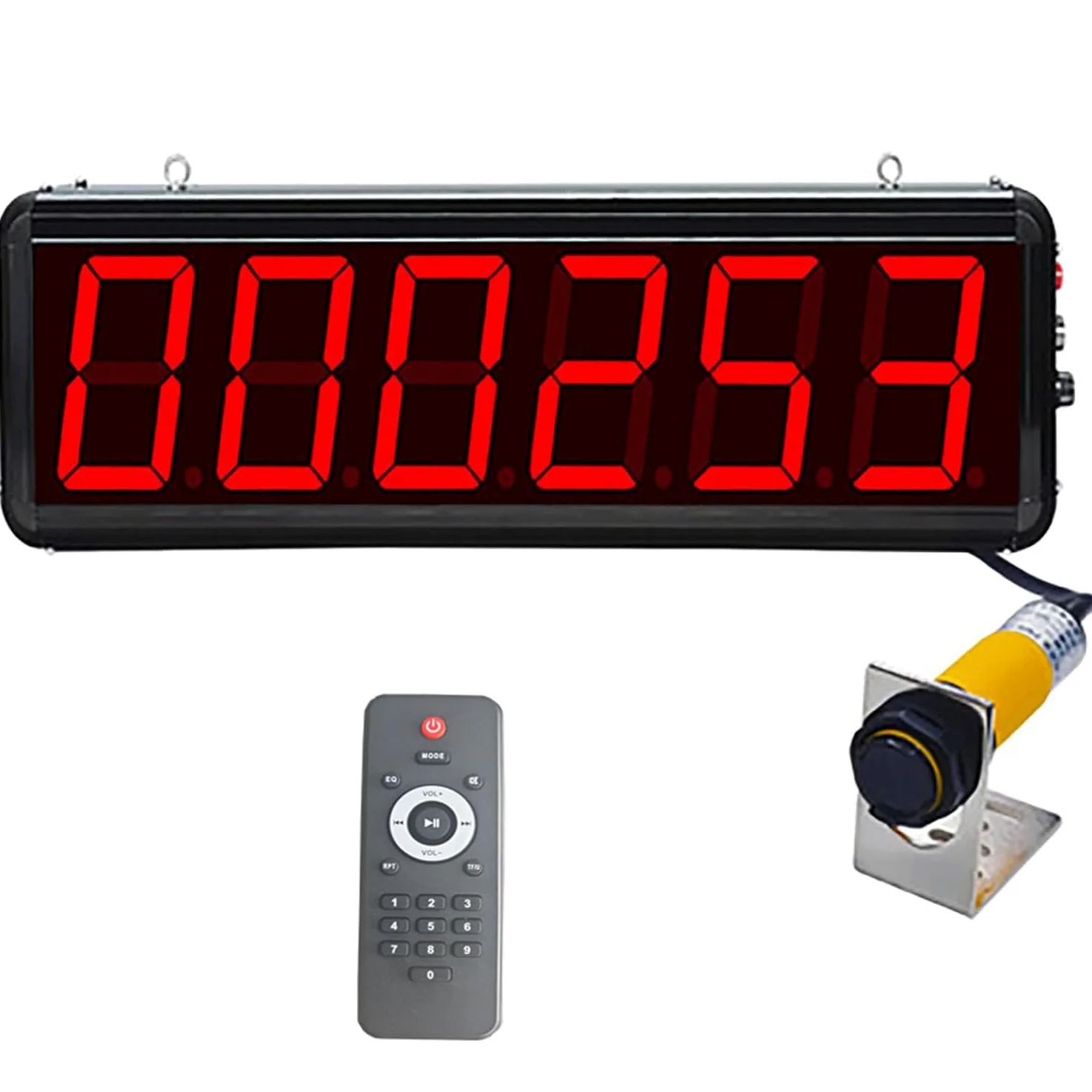 Contador digital LED de 6 dígitos con control remoto, cuenta hasta 999999, distancia de inducción ajustable de 70 cm, ideal para cintas transportadoras y conteo de visitantes