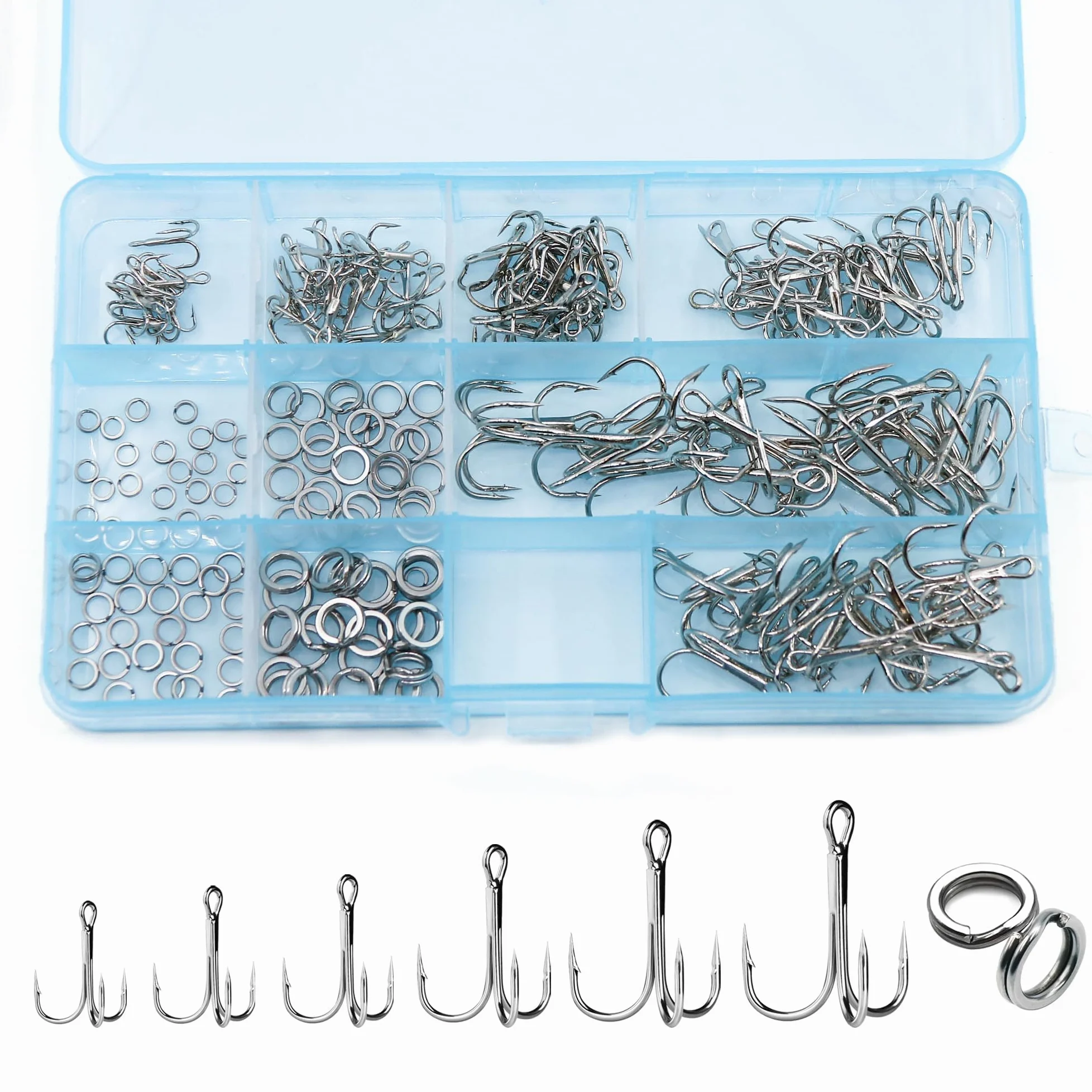 Kit de anzuelos agudos de pesca, acero de alto carbono, 50 unidades, anzuelos agudos mixtos, tamaño 2/4/6/8/10 | anzuelos afilados para pesca en agua salada y agua dulce | Ganchos de pesca duraderos