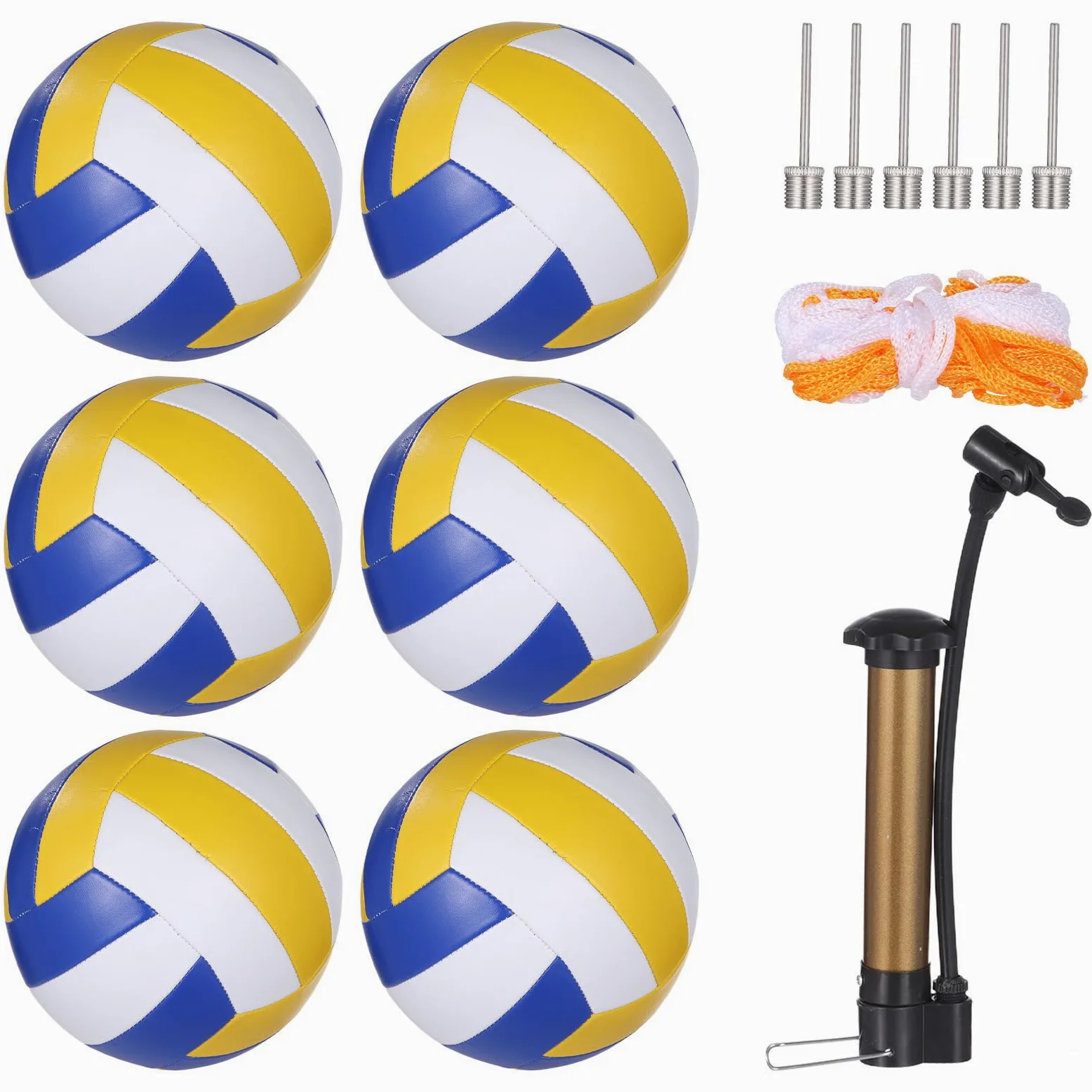 Juego de 6 pelotas de voleibol, tamaño 5 con bomba, agujas y bolsas de red, pelotas de voleibol de PVC para entrenamiento en interiores y exteriores, para adultos y jóvenes
