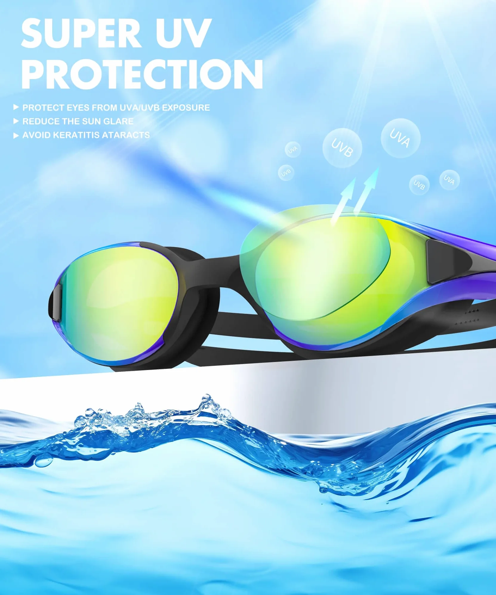NSSIW Gafas de natación para adultos: antivaho con protección UV400, sin fugas, para hombres y mujeres, paquete de 3