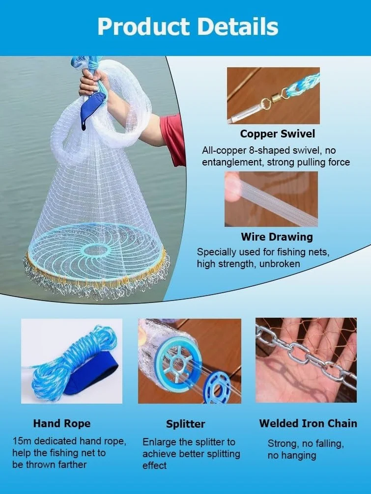 Disco Mano Lanzar Red De Pesca Manual Trituradora Red Cebo Exterior Trampa Red De Peces Múltiples Tamaños