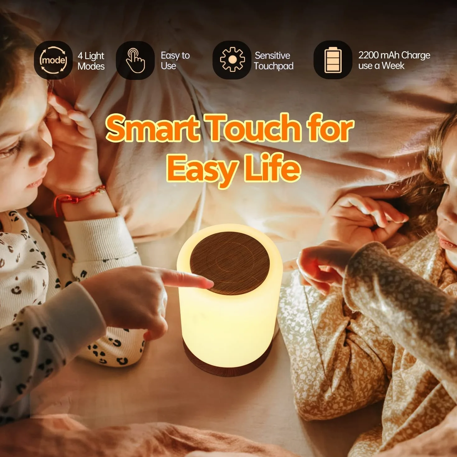 Lámparas de Mesita de Noche LED, Luz Nocturna Táctil Regulable con 10 Colores y 4 Modos RGB USB Recargable