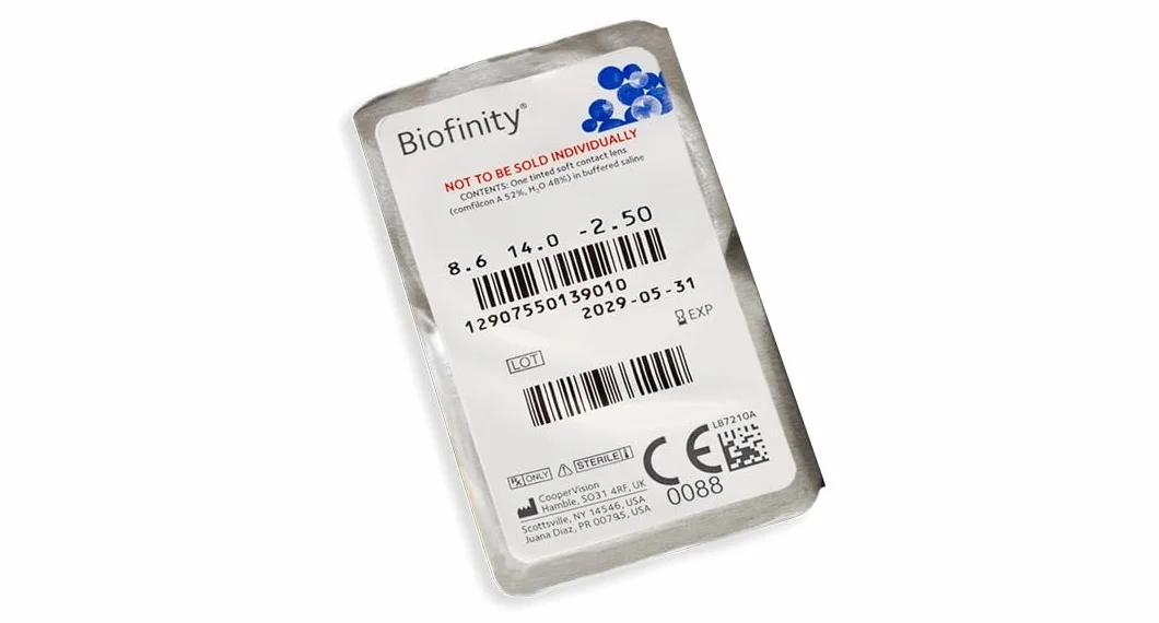 Biofinity Lentes de contacto esféricas mensuales R 8.6 D 14 -3.25 Diop Pack 6 uds
