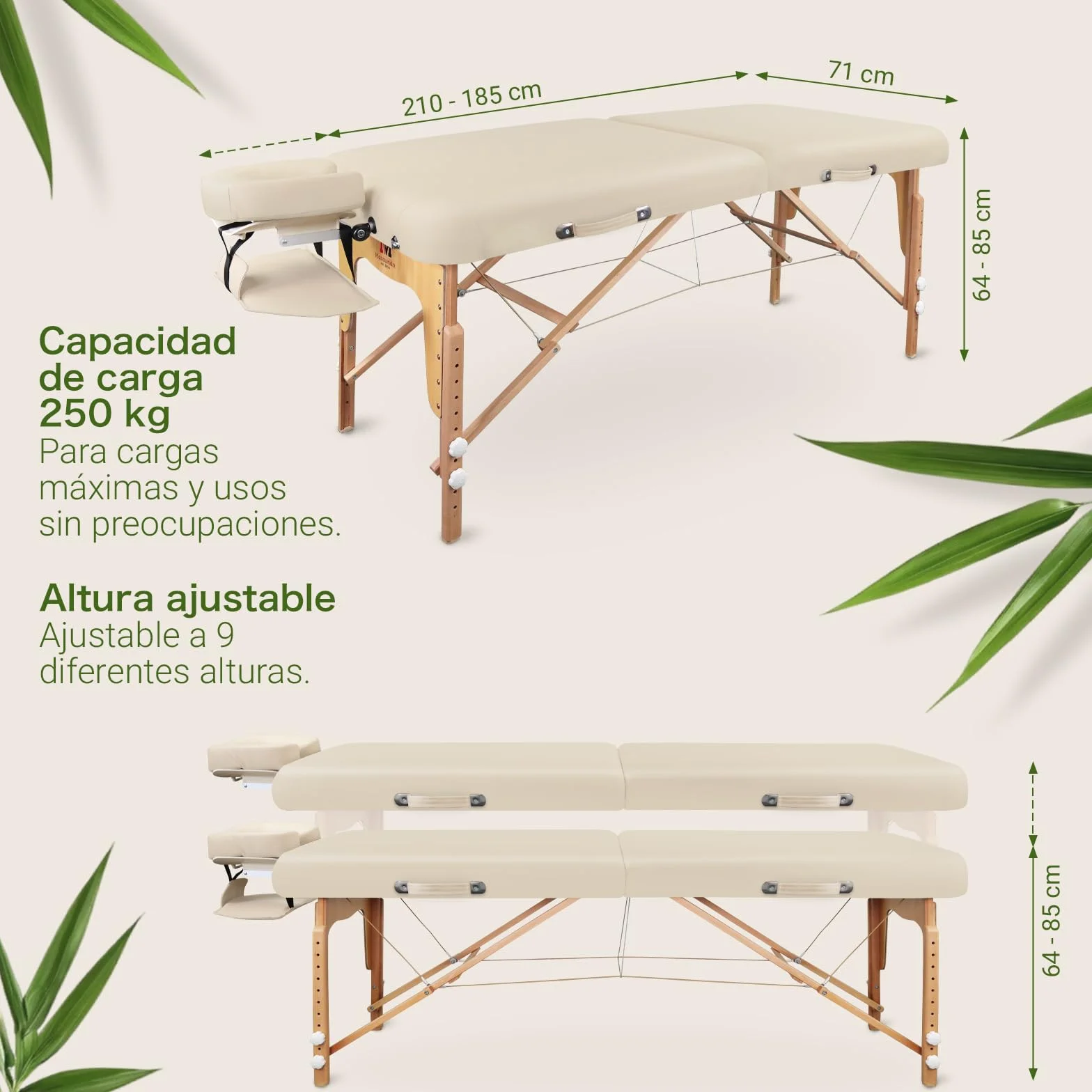 MASSUNDA Camilla Masaje Móvil Confort Deluxe Regulable en Altura Madera Maciza con Reposacabezas Ergonómico, Funda, Reposabrazos, Cojín (Negro)