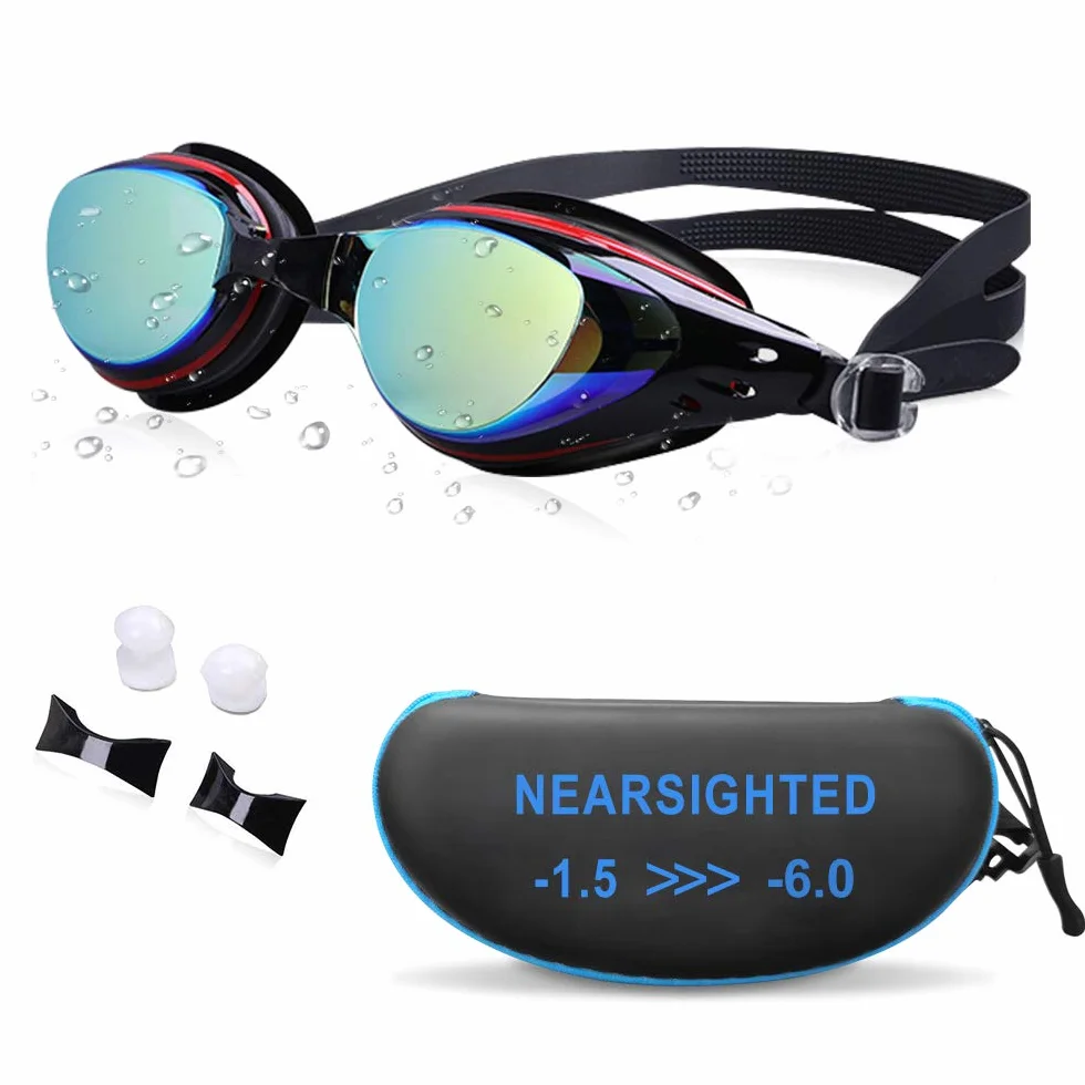 Gafas de natación, Gafas de natación con Lentes Anti Niebla para Mujer niños Hombres, Gafas de natación, -4, Negro