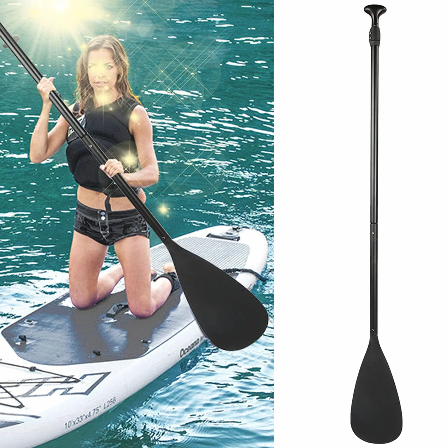 aqxreight Remo de Remo Extensible Negro Desmontable para Tabla de de Pie, Kayak, Surf, Eje de Aluminio con en T Antideslizante, Agarre Ergonómico