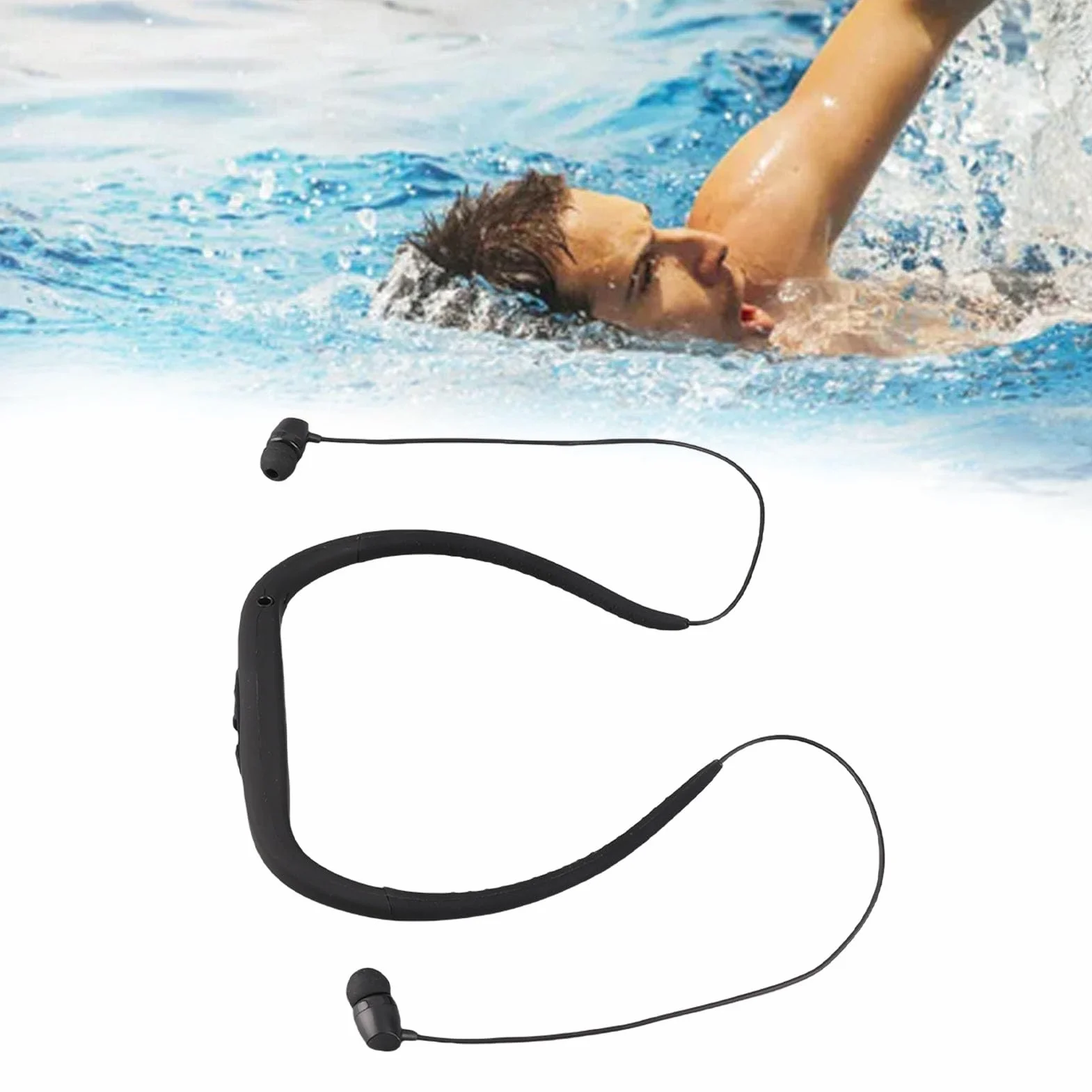 KIMISS Auriculares de Natación Impermeables IPX8, Reproductor de Música MP3 con Radio FM para Deportes Acuáticos, Auriculares Ligeros y Cómodos para Nadar, Correr, Hacer Ejercicio y Más