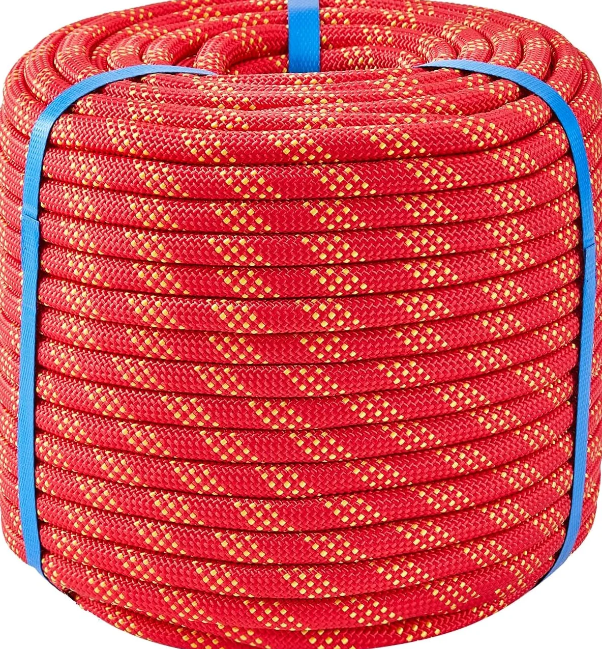 Cuerda de escalada de 3/8 pulgadas, 120 pies, cuerda de arborista de poliéster trenzado doble, cuerda de nailon resistente para anclaje, trabajo en árboles, carga, tirar, vela (rojo)