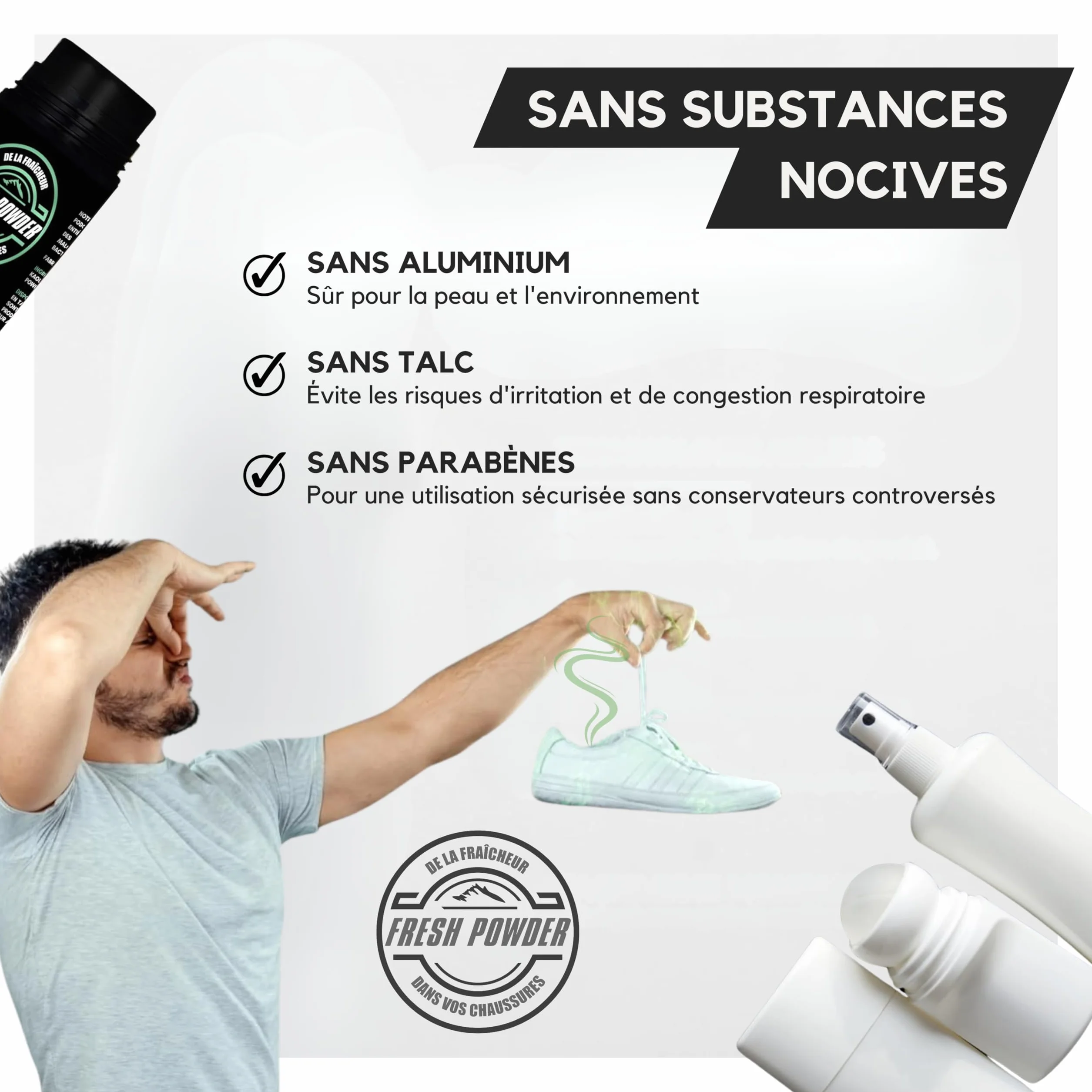 Desodorante de zapatos Fresh Powder Limón 120 ml elimina olores neutraliza humedad polvo natural