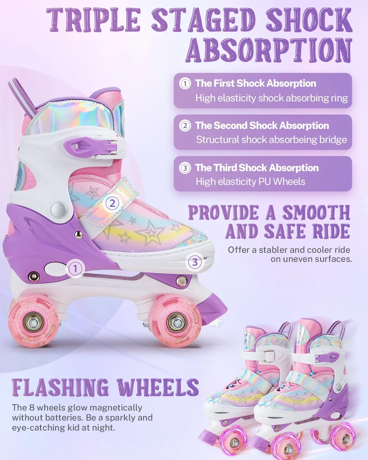 Gonex Patines 4 Ruedas Niña Paralelo Ajustables con Iluminación LED para Principiantes