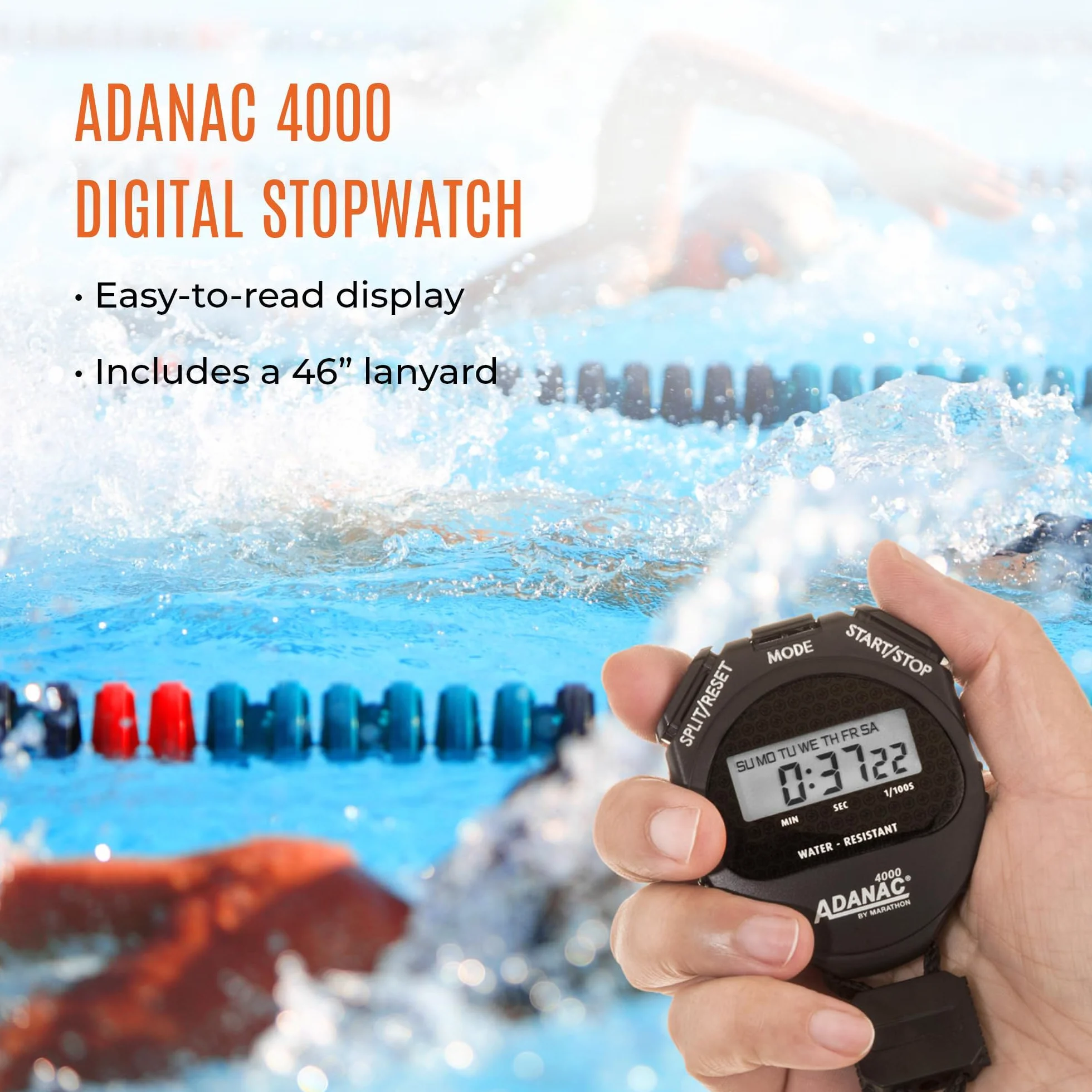 Marathon Adanac 4000 Digital Cronómetro Temporizador con Pantalla Extra Grande y Botones, Resistente al Agua, garantía de un año