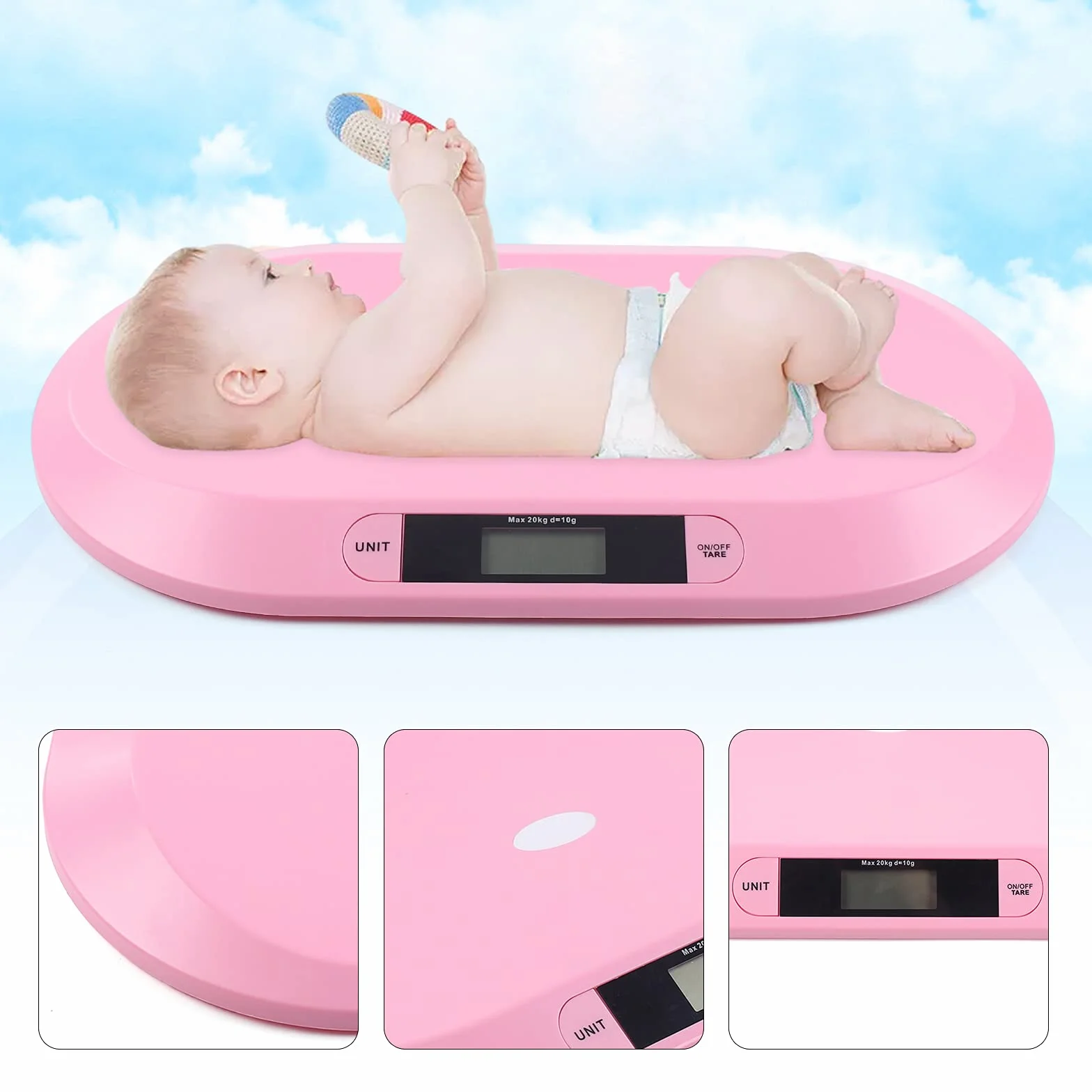 Báscula digital para bebé 20 kg pantalla LCD rosa pesa animales multiusos
