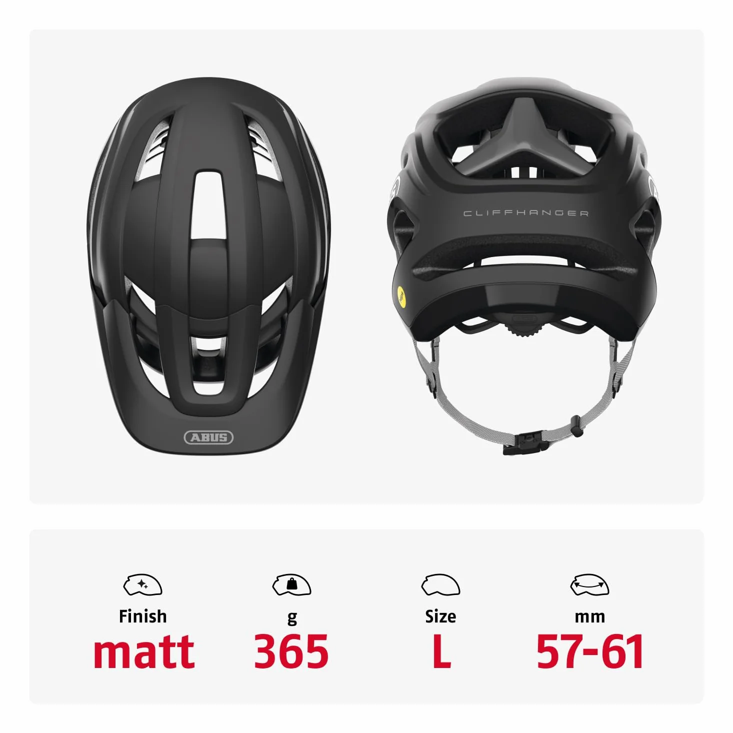 ABUS Cliffhanger MIPS Casco MTB Bicicleta de Montaña, Muted Black, L | Casco MTB con protección Mips, Singletrail y Enduro, cierre magnético, visera ajustable en altura