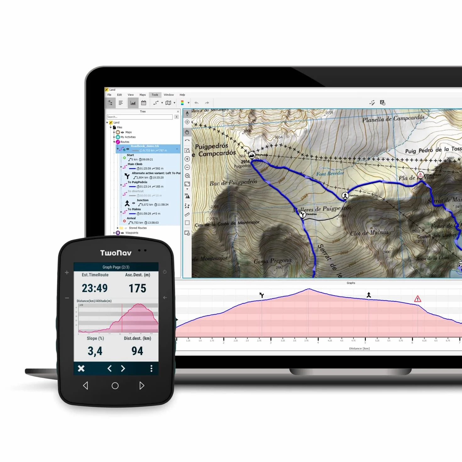 GPS Terra + Mapa España Topo - Multideporte Bicicleta Ciclismo BTT Senderismo Trekking/Compacto y Ligero / 3 Botones Frontales/Pantalla 3.7" / Autonomía 15 h/Memoria 32 GB/Mapa Topo Incluido