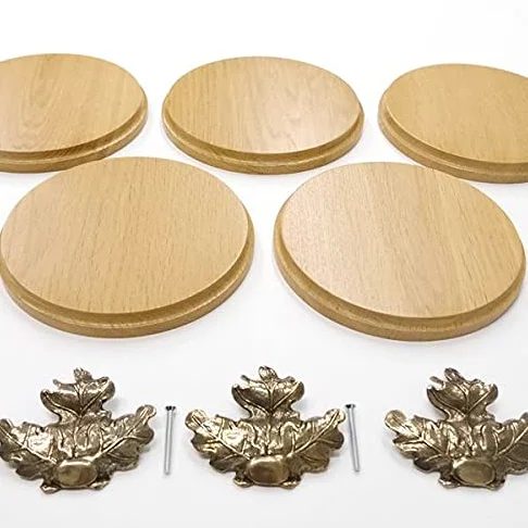 GTK Oferta 5 placas de cuña redondas de roble claro AF 17 cm, tabla cuña, tabla de especias, letrero para trofeos con 5 hojas de roble, portada grande
