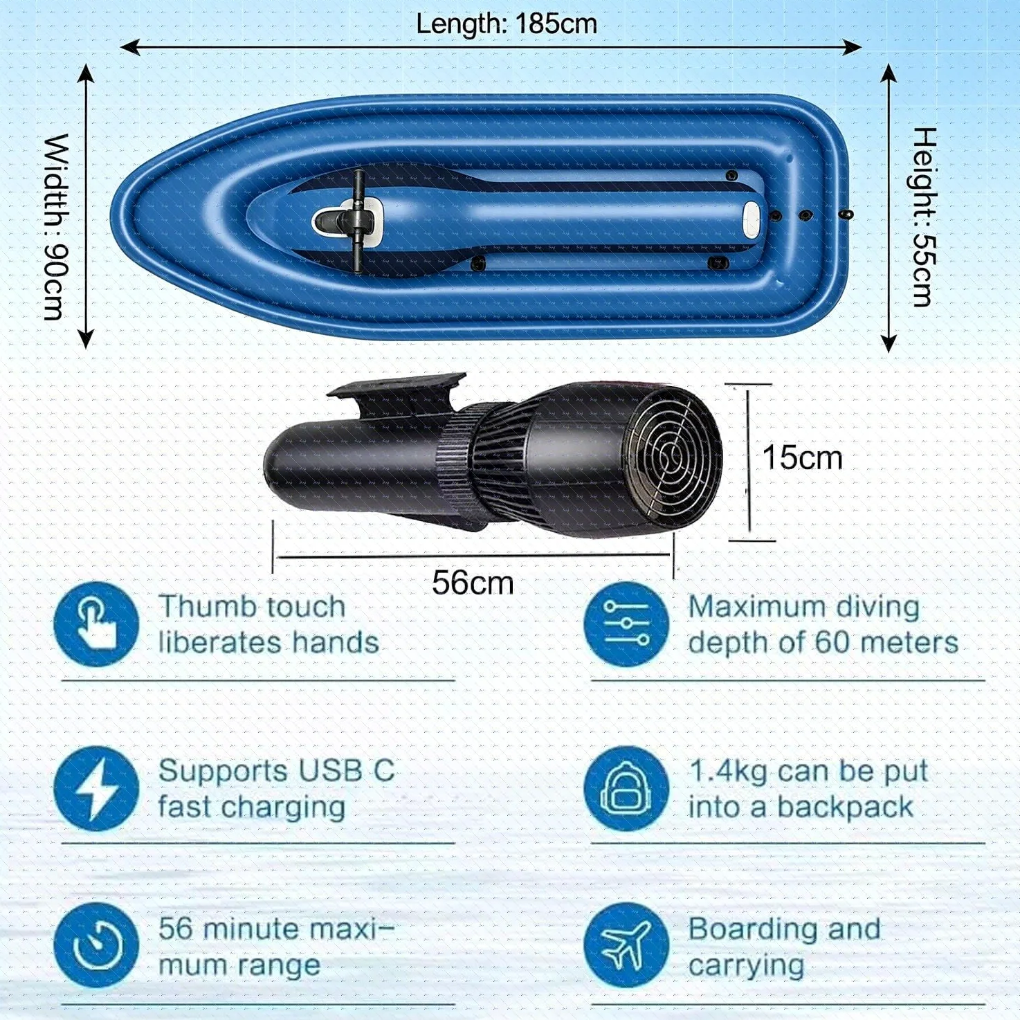 Mini Bote Inflable 500w,Moto Agua Eléctrica Para Adulto Individual 10000mah | Ligero De Transportar,Batería 10000 Mah,Perfecto Para Diversión En Piscina Y Lagos Tranquilos
