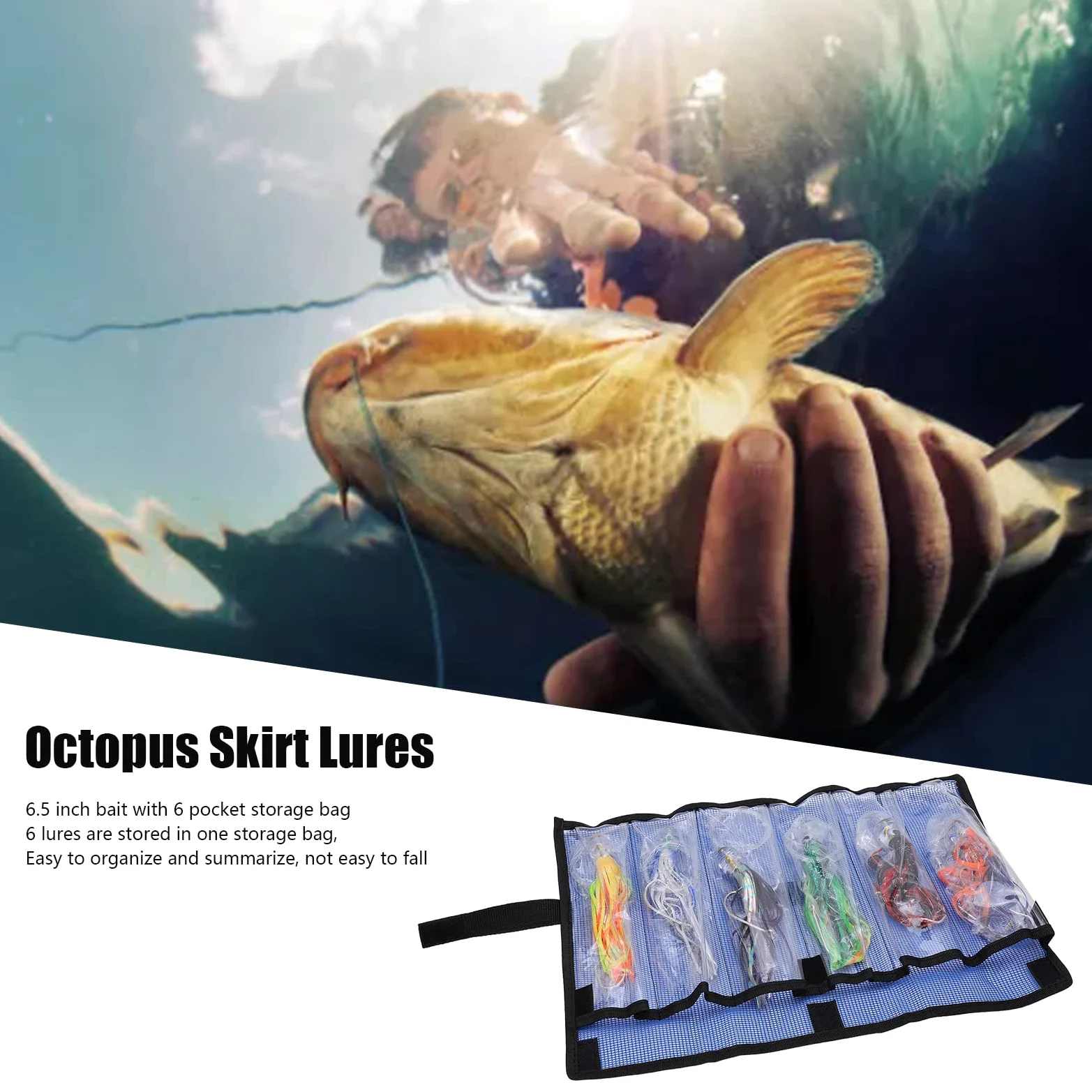 Juego de Señuelos de Pesca Al Curricán Juego de Señuelos de Falda de Curricán Señuelo de Pesca de Agua Salada, Juego de 6 Piezas Cebo Artificial Faldas de Pulpo de Calamar