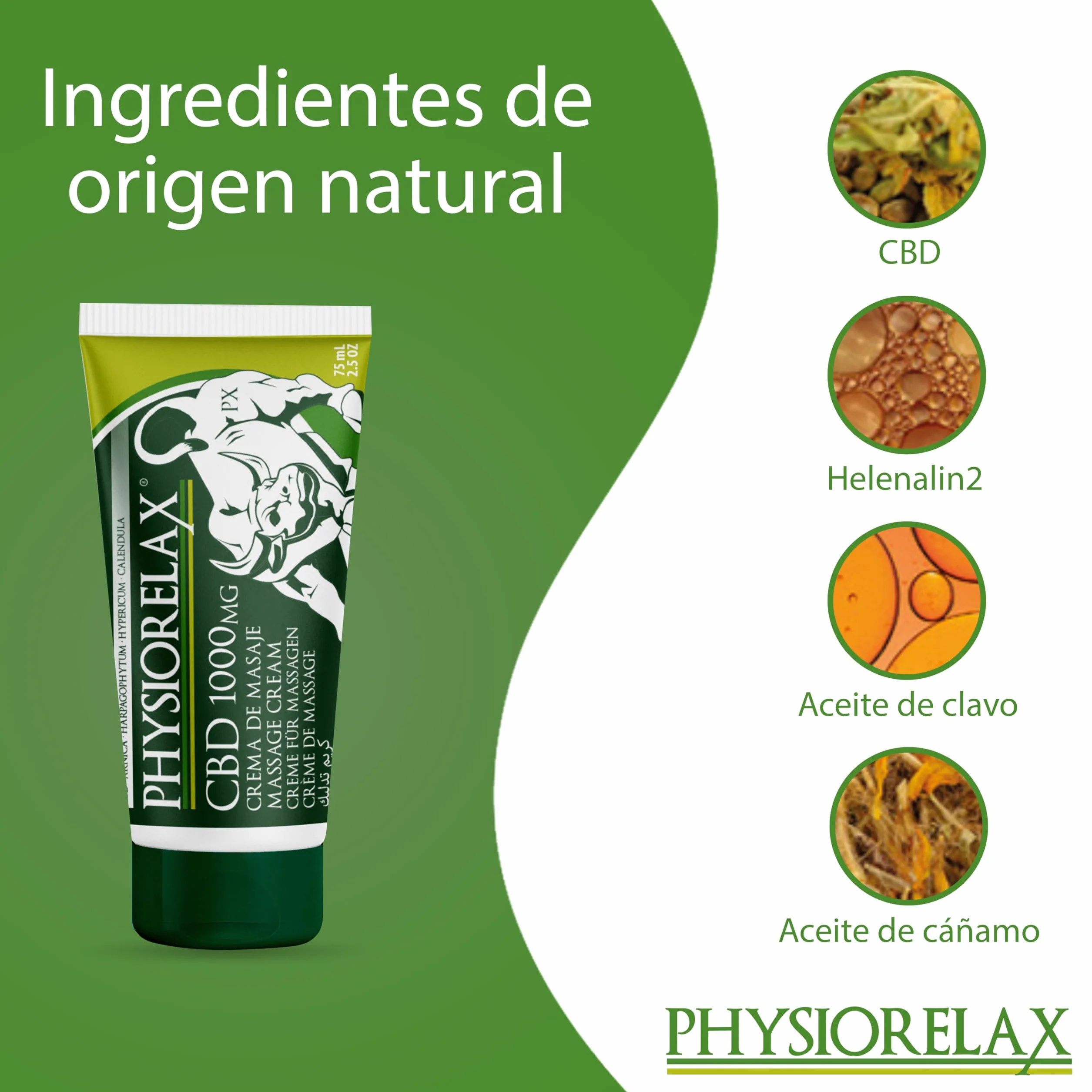 Physiorelax CBD Crema de Masaje 1000mg Cannabidiol Aceites Esenciales Aceite de Cáñamo Natural