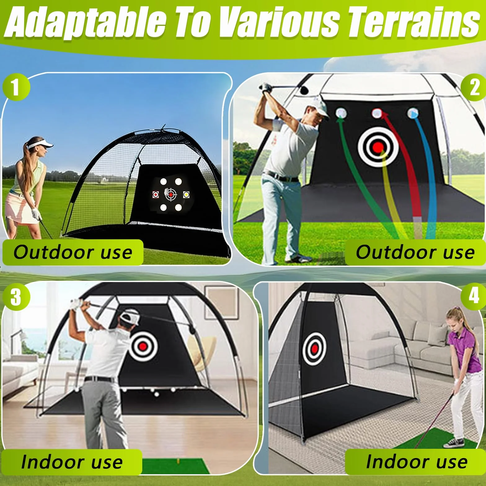 Red de Práctica de Golf, 300 x 200 cm Red de Práctica de Swing de para Interiores y Exteriores con Esterilla de Césped Pelotas de Golf Tees Saco de Arena Ganchos Mostrador y Bolsa de Transporte